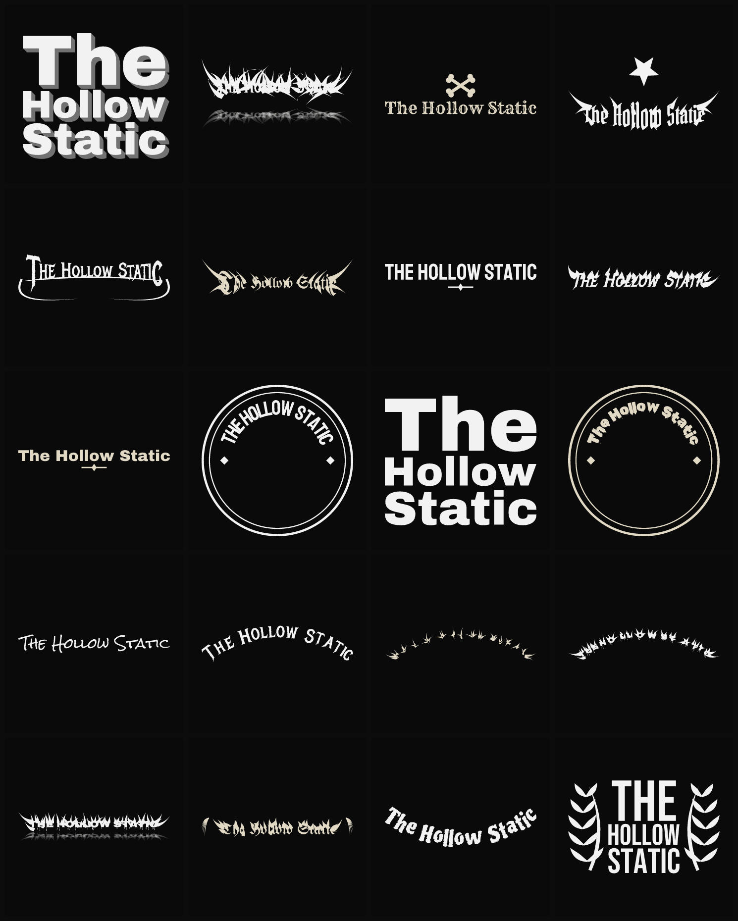 Twenty The Hollow Static band logo ideas — different faces, treatments and spike settings