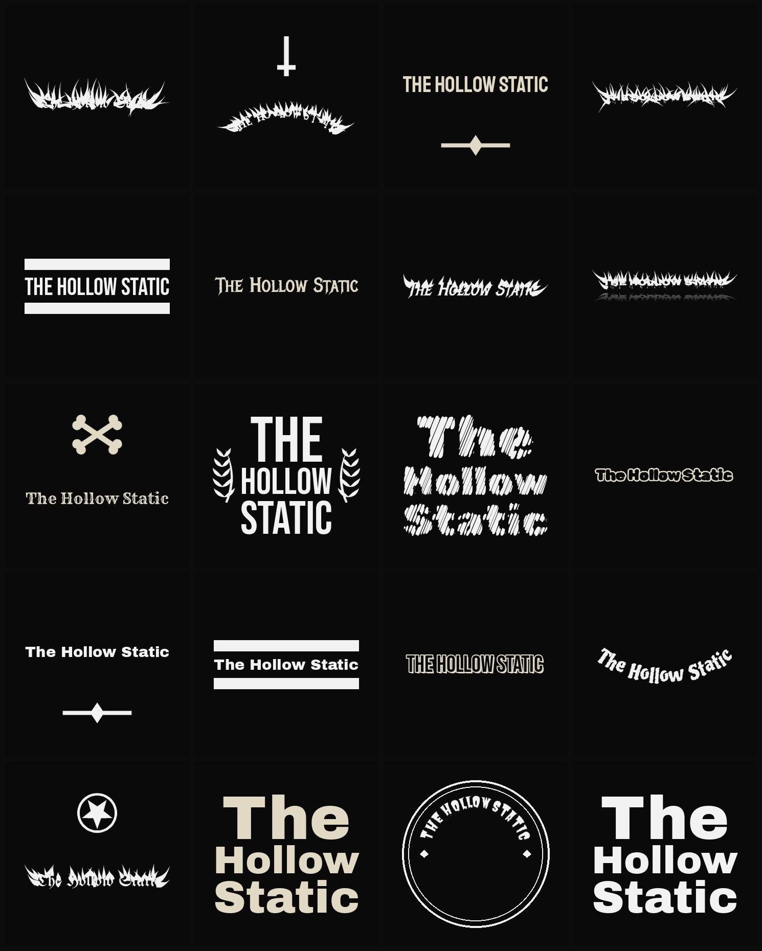 Twenty The Hollow Static band logo ideas — different faces, treatments and spike settings