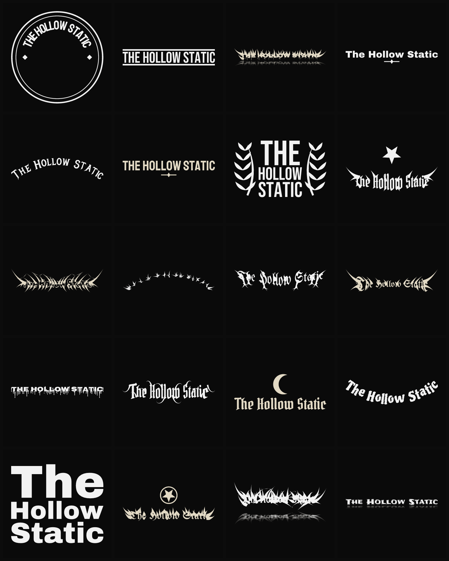 Twenty The Hollow Static band logo ideas — different faces, treatments and spike settings