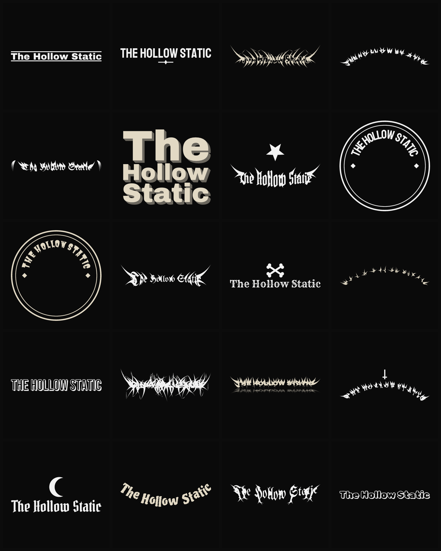 Twenty The Hollow Static band logo ideas — different faces, treatments and spike settings