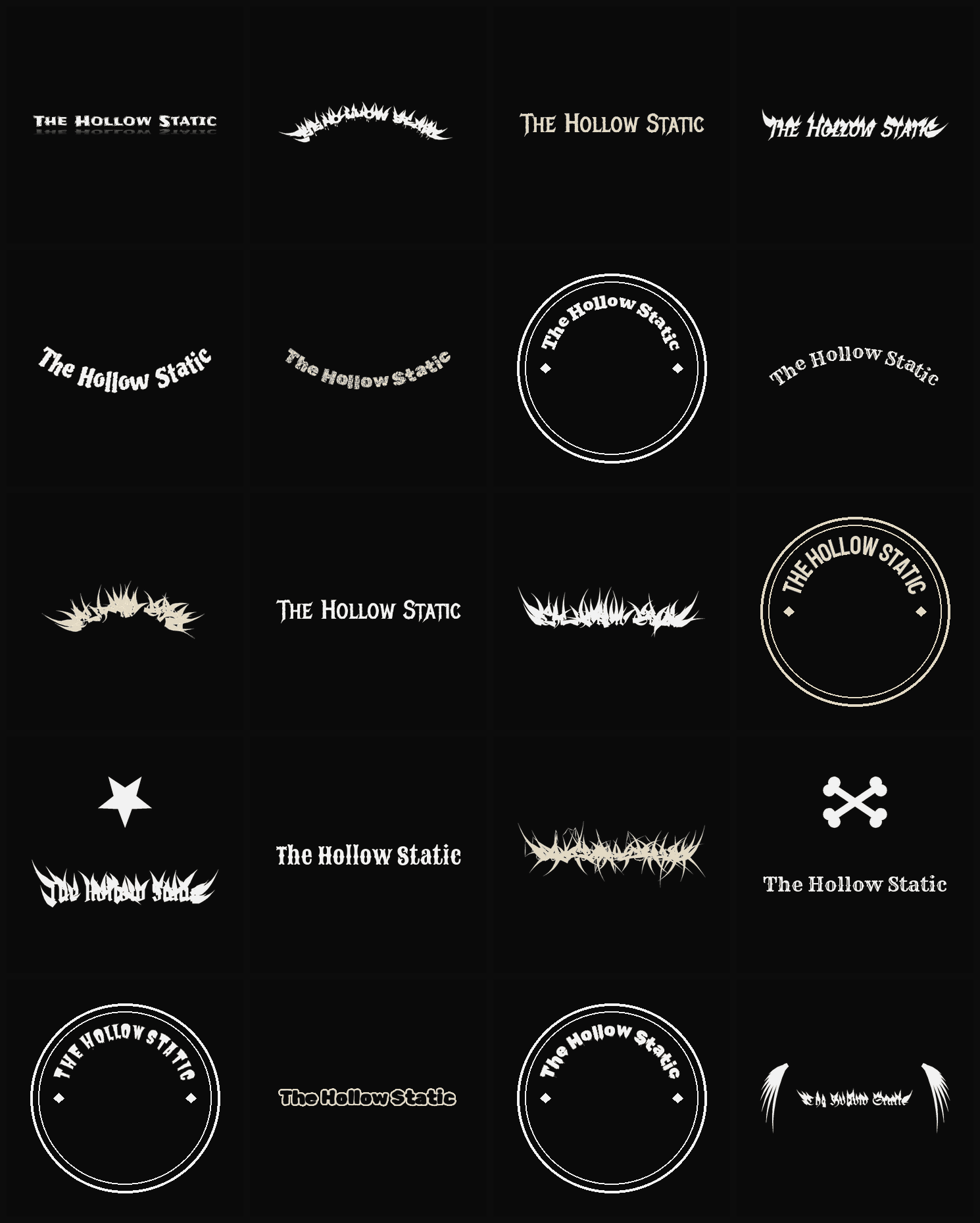 Twenty The Hollow Static band logo ideas — different faces, treatments and spike settings