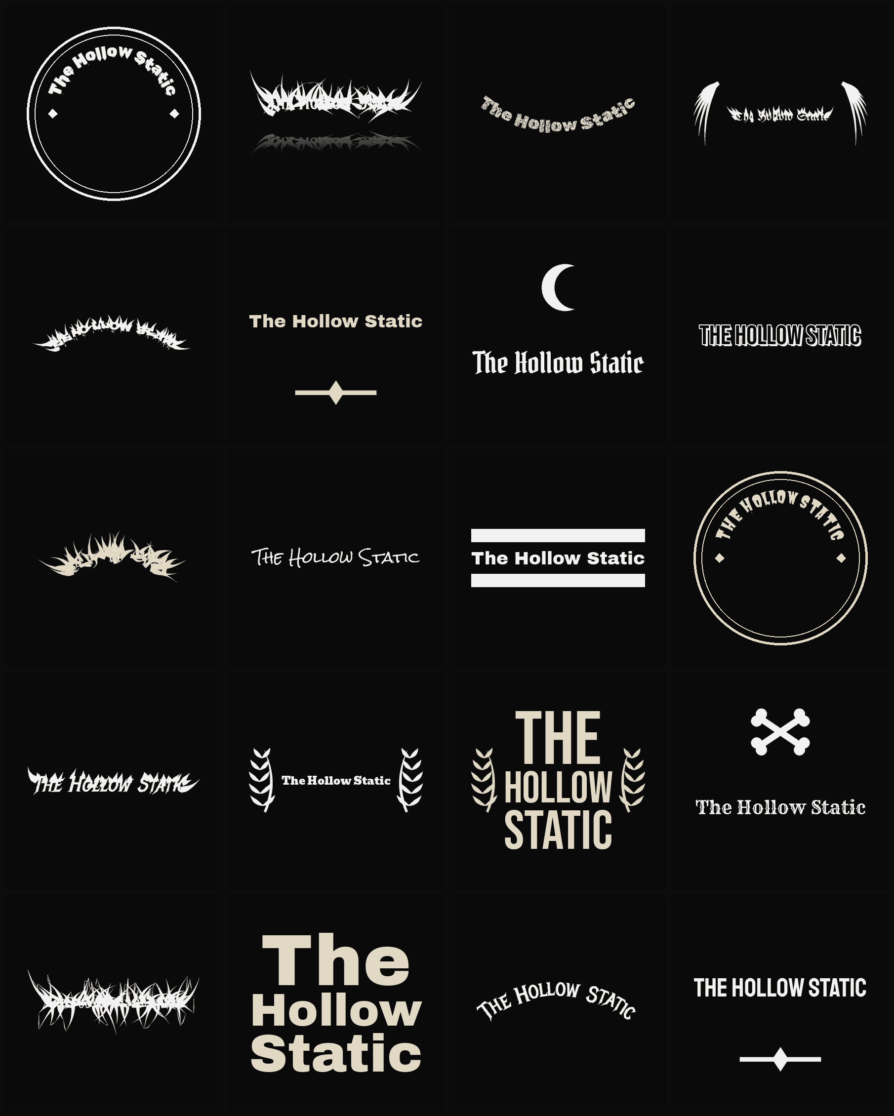 Twenty The Hollow Static band logo ideas — different faces, treatments and spike settings