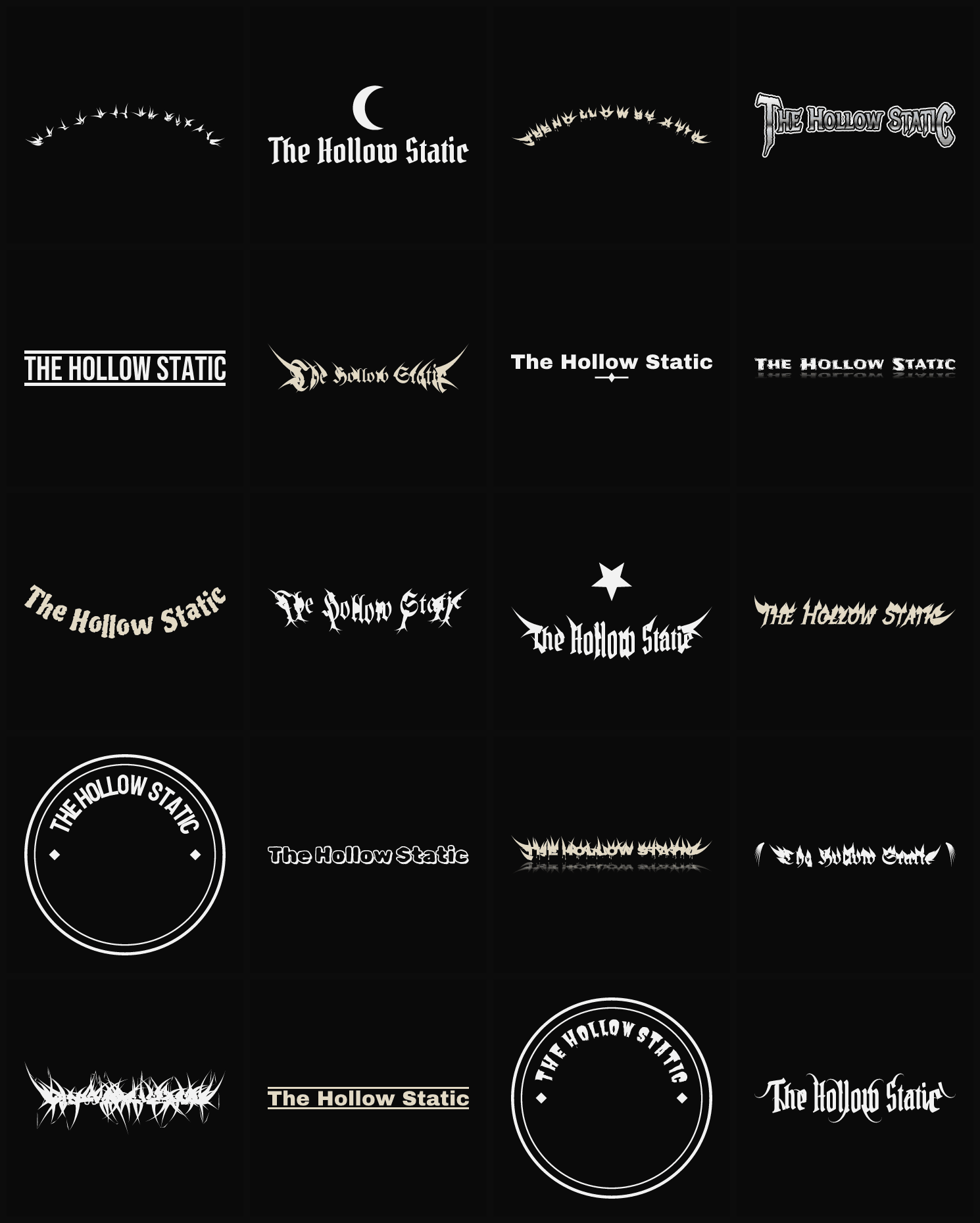 Twenty The Hollow Static band logo ideas — different faces, treatments and spike settings
