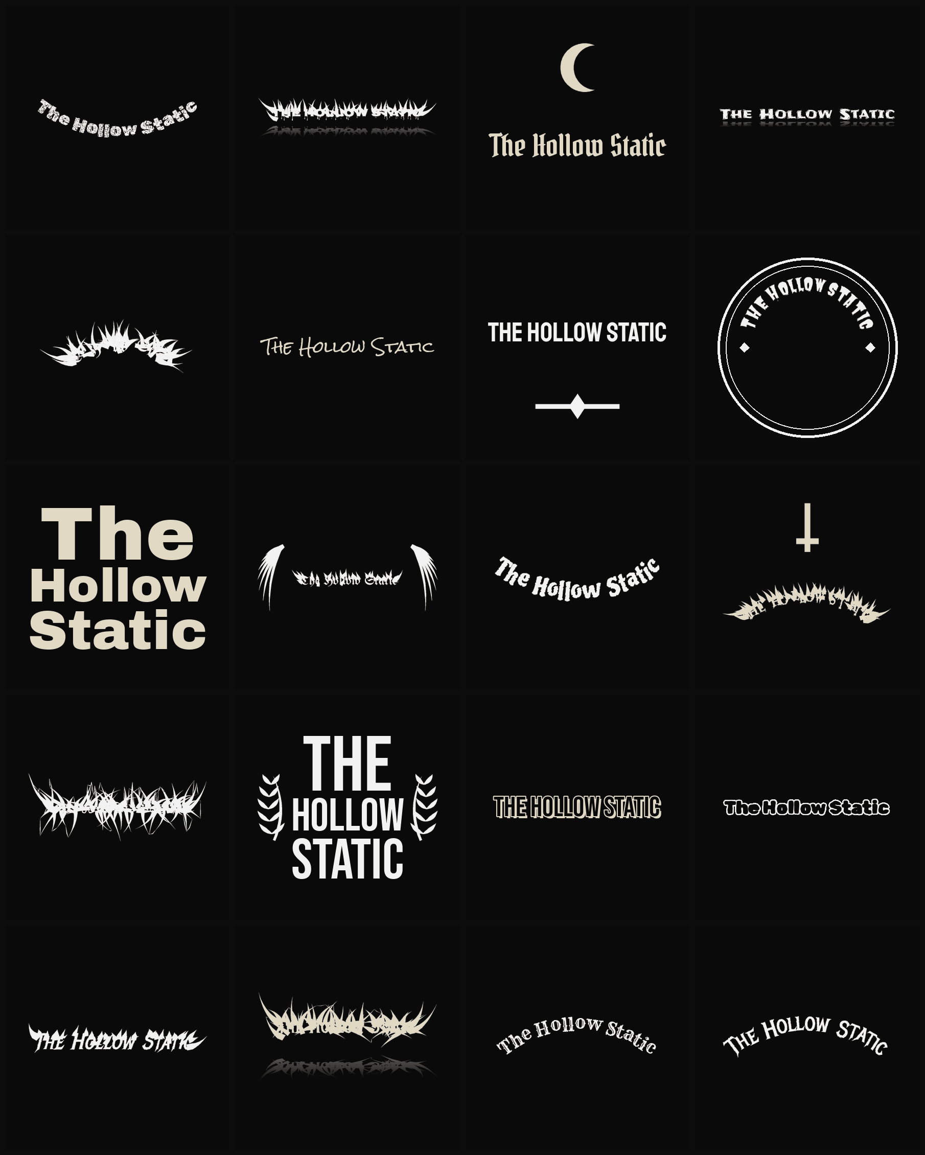 Twenty The Hollow Static band logo ideas — different faces, treatments and spike settings