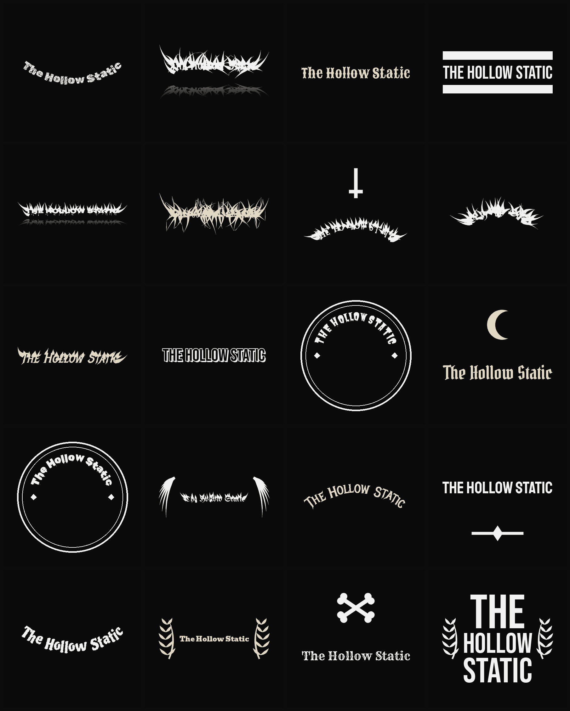 Twenty The Hollow Static band logo ideas — different faces, treatments and spike settings
