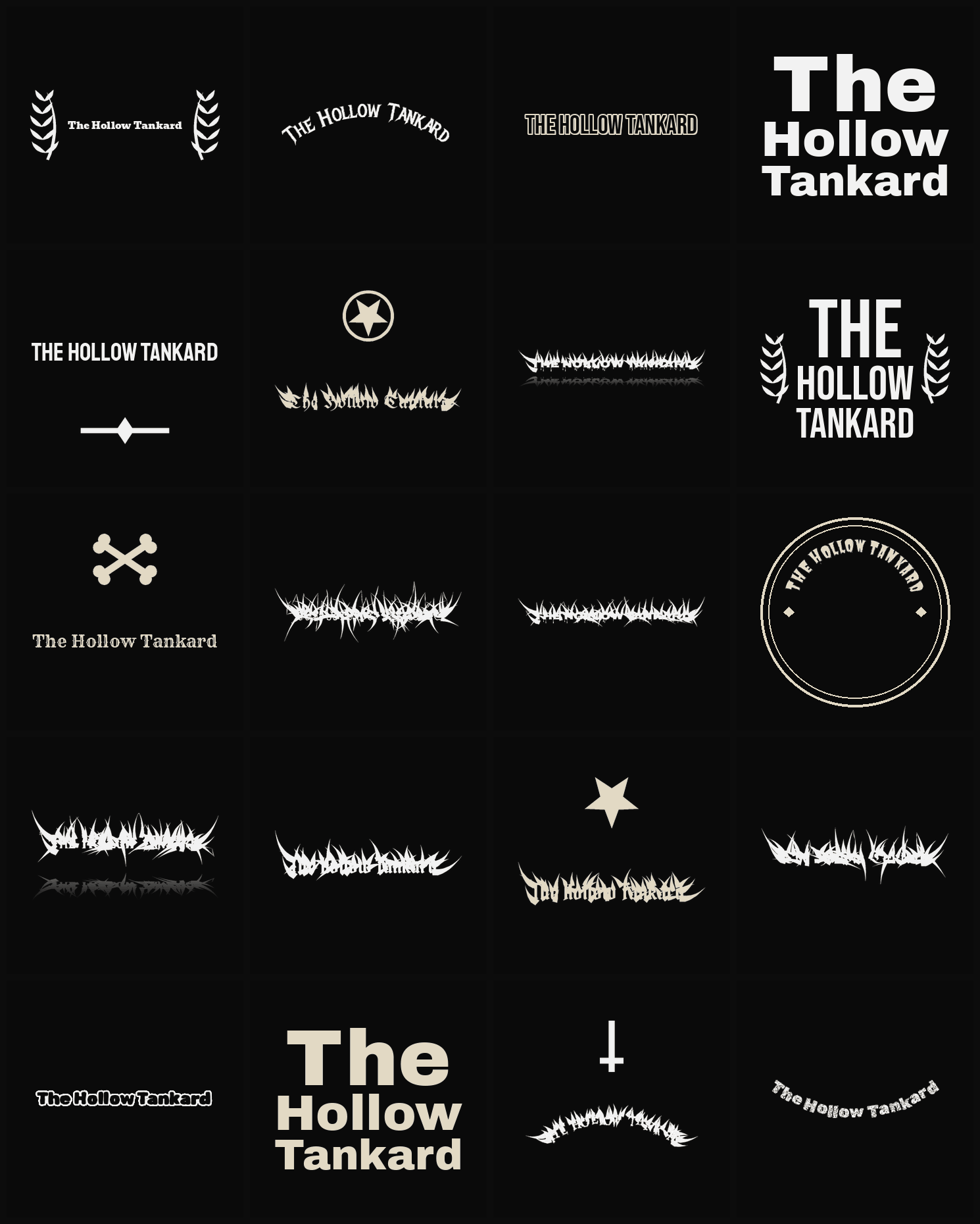 Twenty The Hollow Tankard band logo ideas — different faces, treatments and spike settings