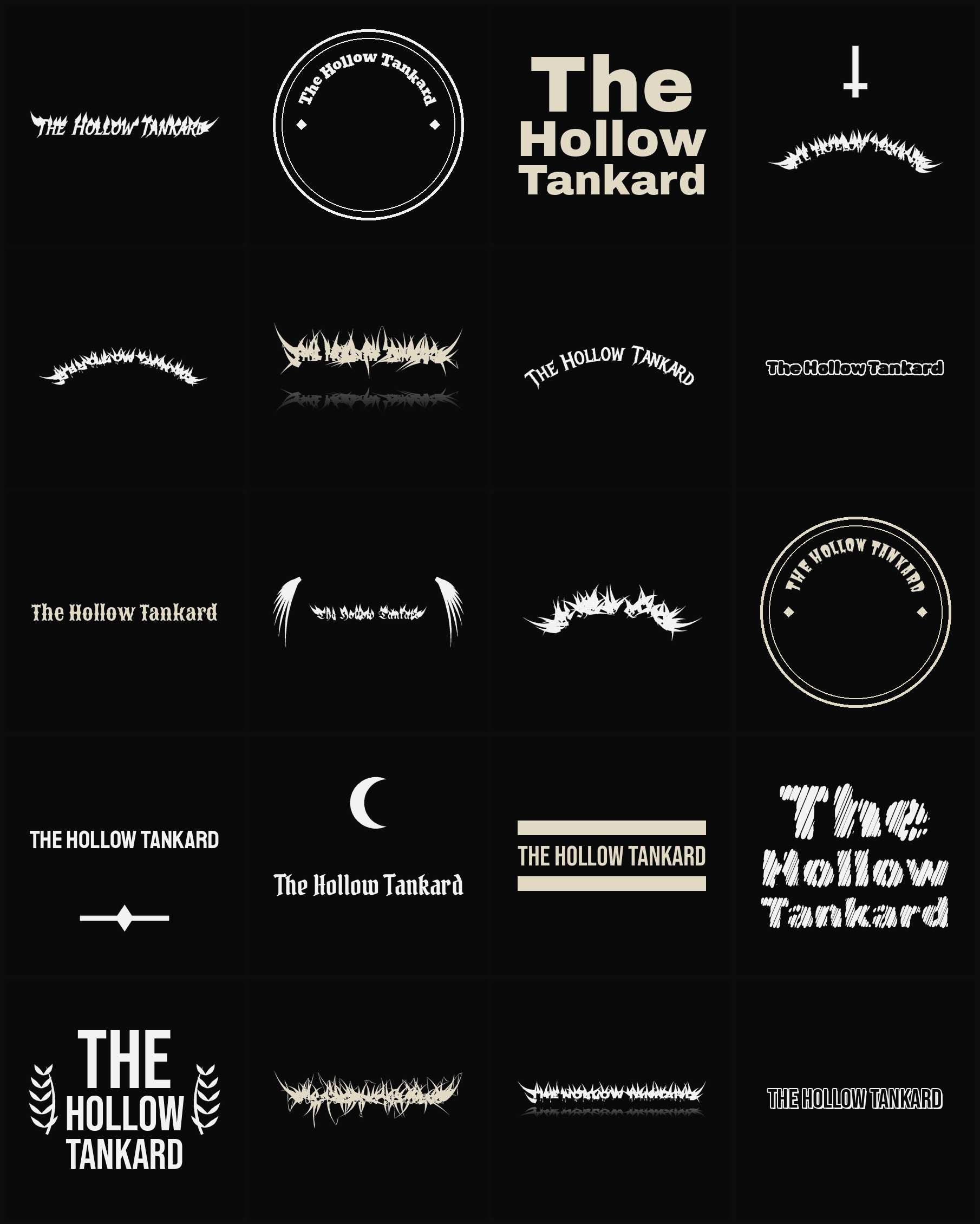 Twenty The Hollow Tankard band logo ideas — different faces, treatments and spike settings
