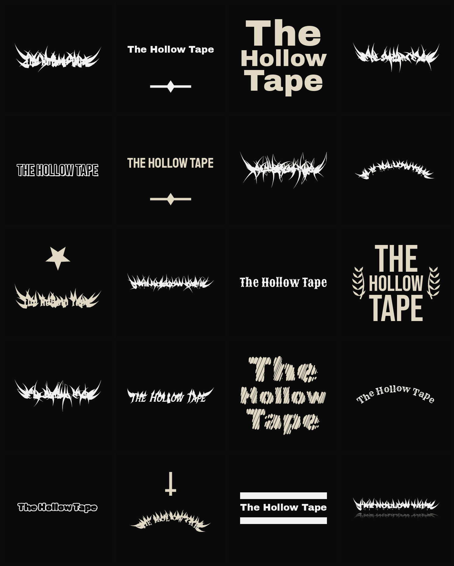 Twenty The Hollow Tape band logo ideas — different faces, treatments and spike settings