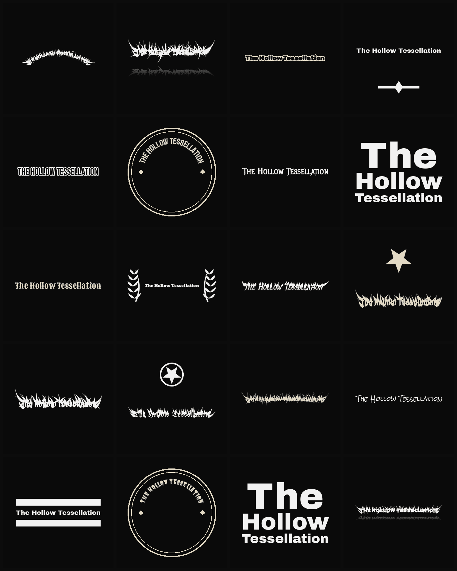 Twenty The Hollow Tessellation band logo ideas — different faces, treatments and spike settings