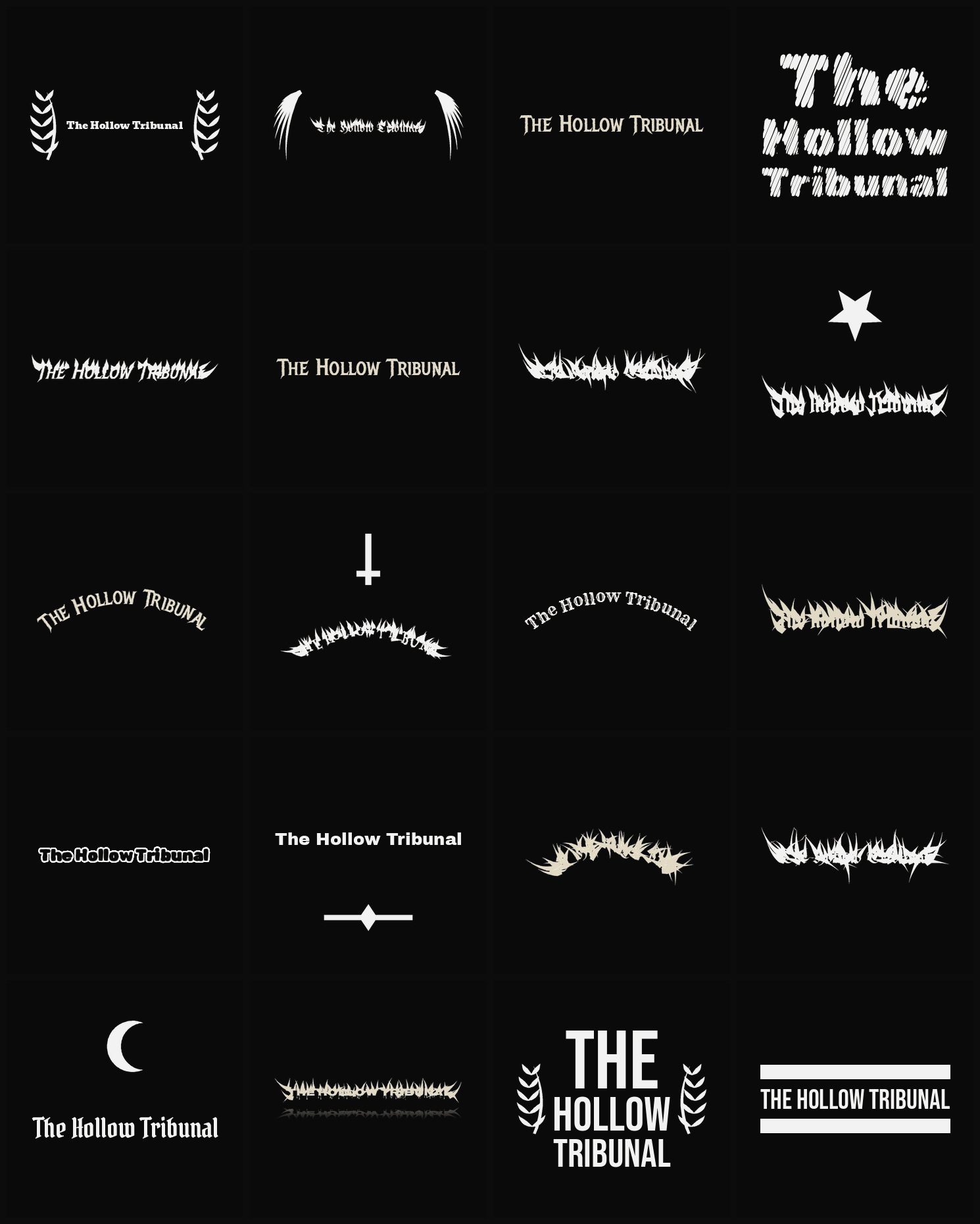 Twenty The Hollow Tribunal band logo ideas — different faces, treatments and spike settings
