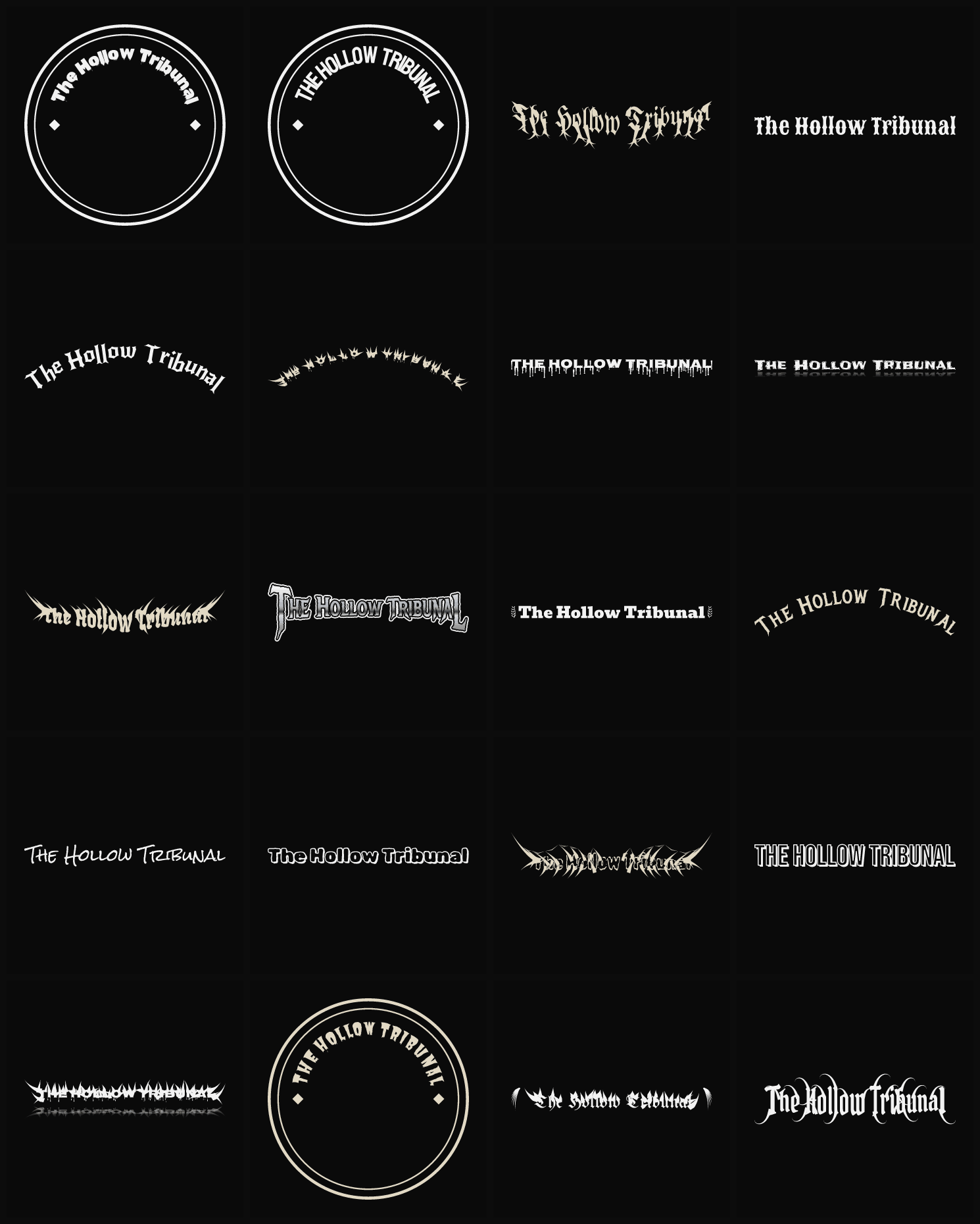 Twenty The Hollow Tribunal band logo ideas — different faces, treatments and spike settings