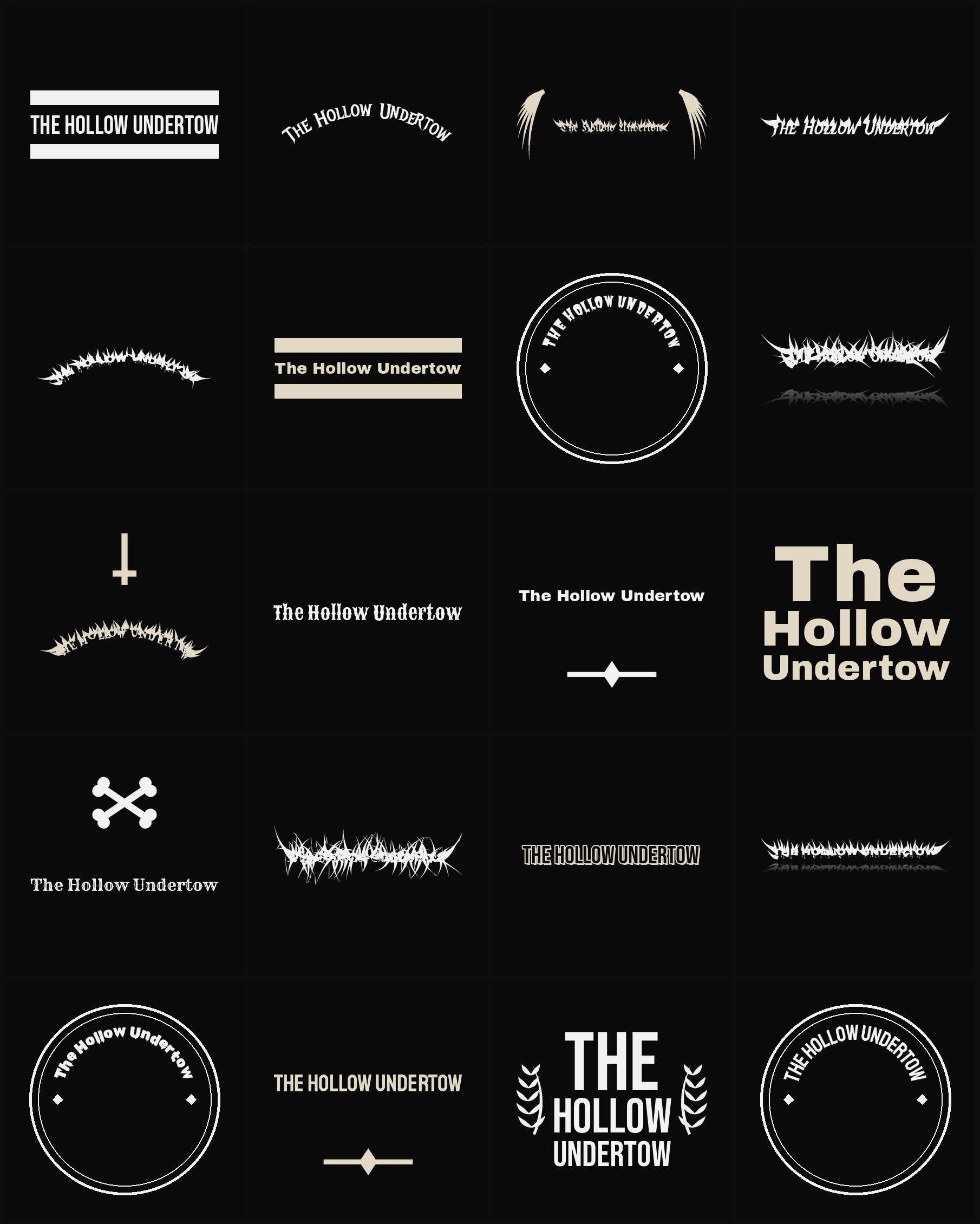 Twenty The Hollow Undertow band logo ideas — different faces, treatments and spike settings