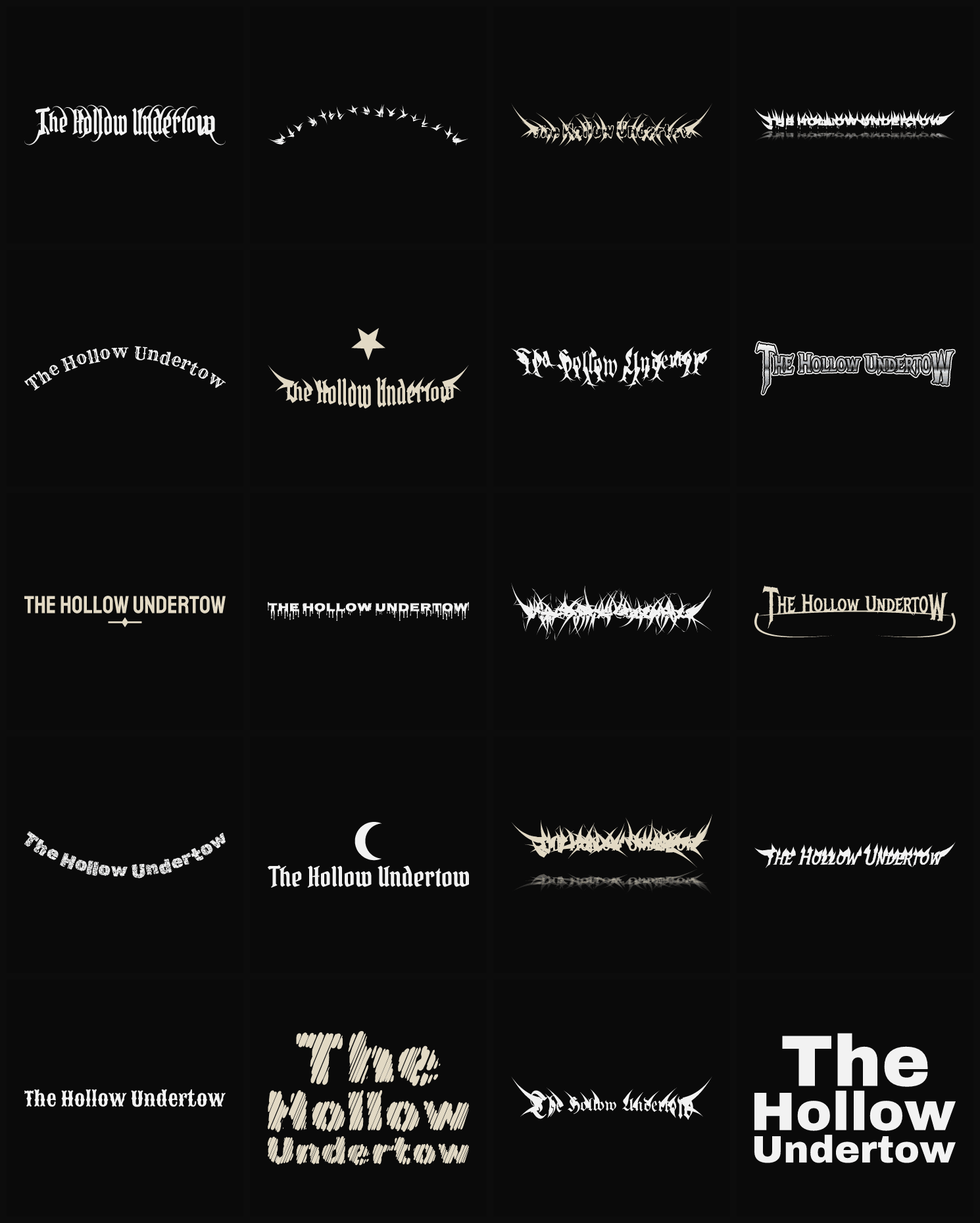 Twenty The Hollow Undertow band logo ideas — different faces, treatments and spike settings