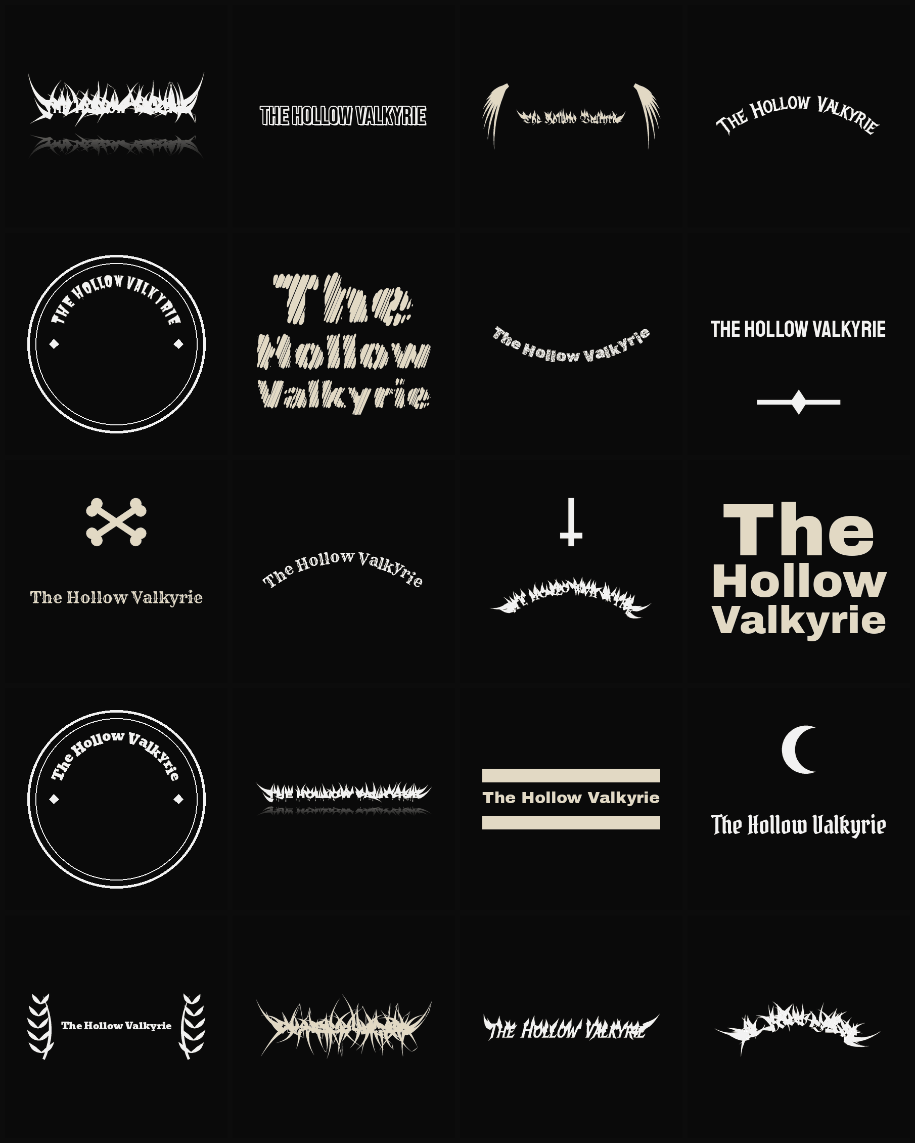 Twenty The Hollow Valkyrie band logo ideas — different faces, treatments and spike settings