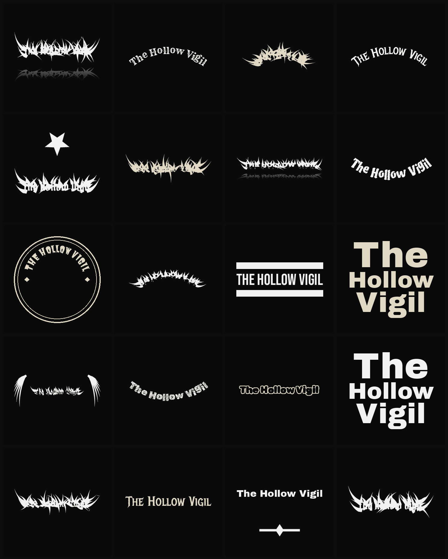 Twenty The Hollow Vigil band logo ideas — different faces, treatments and spike settings