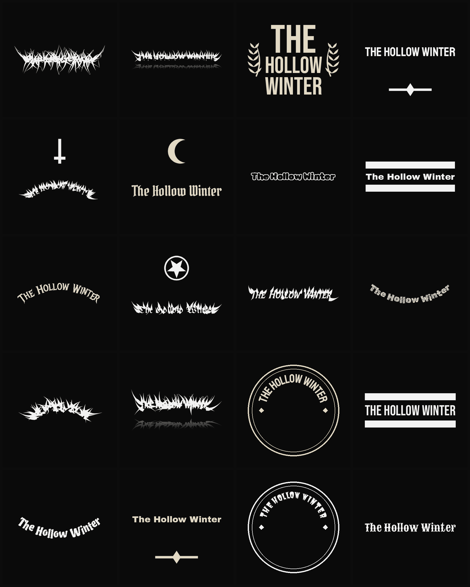 Twenty The Hollow Winter band logo ideas — different faces, treatments and spike settings
