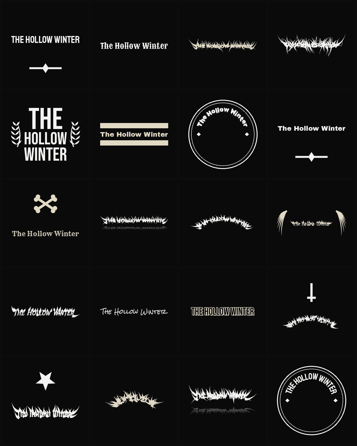 Twenty The Hollow Winter band logo ideas — different faces, treatments and spike settings