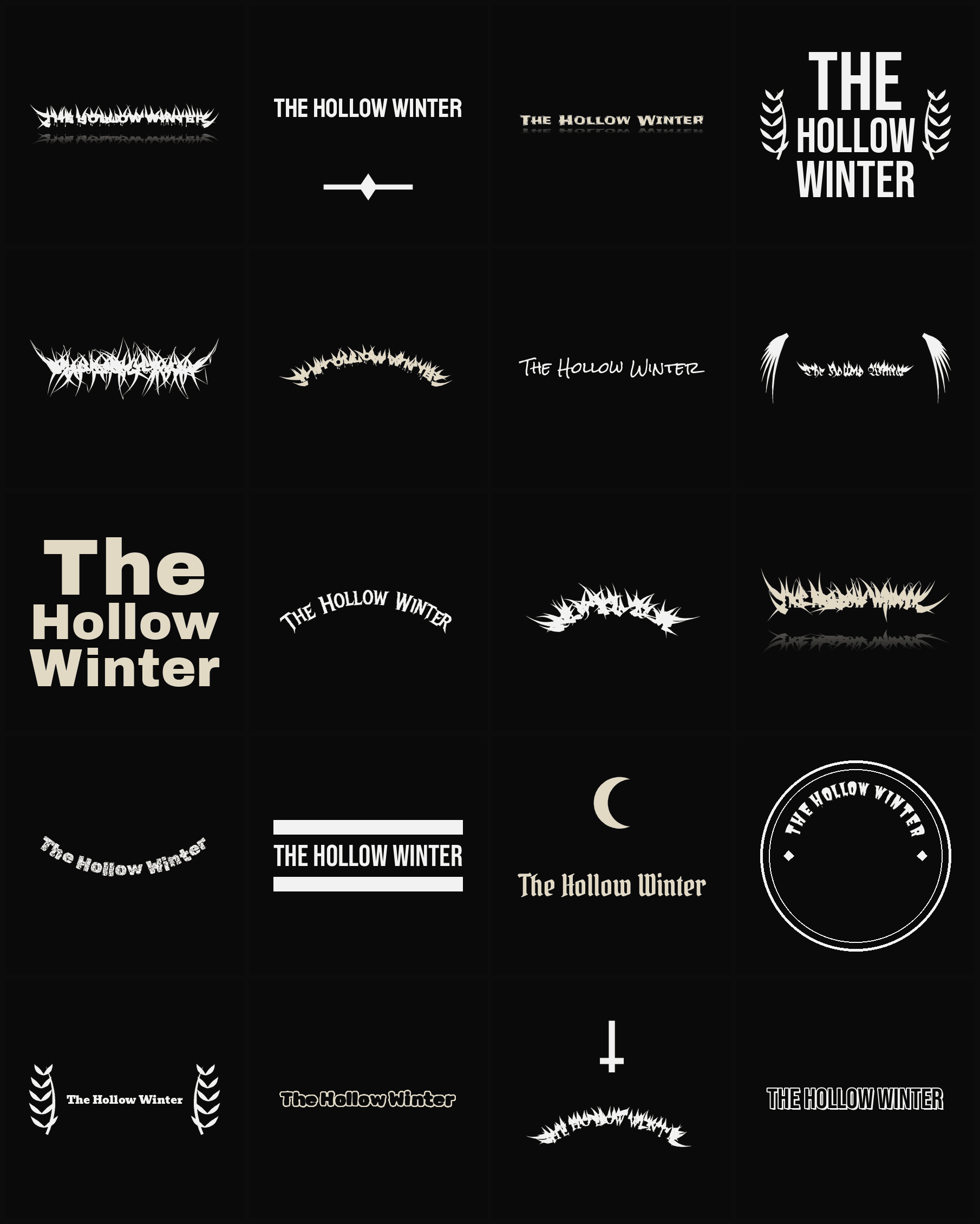 Twenty The Hollow Winter band logo ideas — different faces, treatments and spike settings