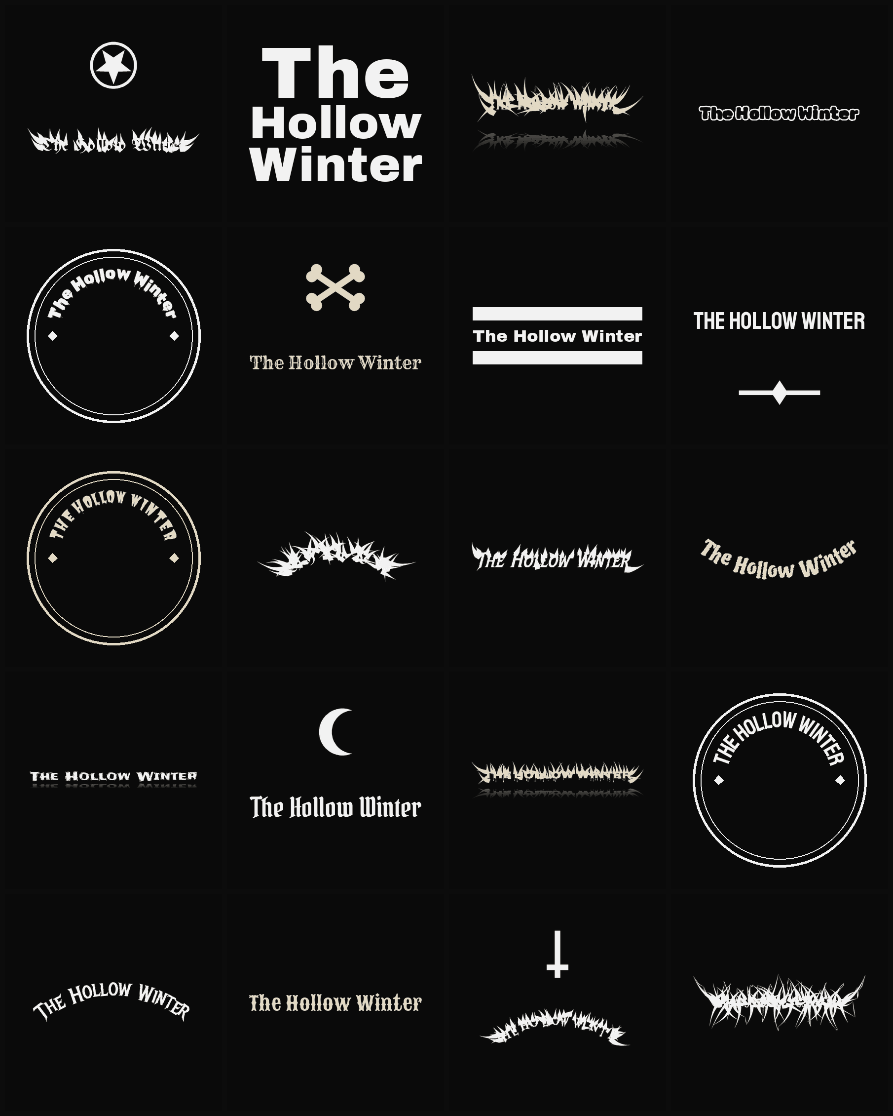 Twenty The Hollow Winter band logo ideas — different faces, treatments and spike settings