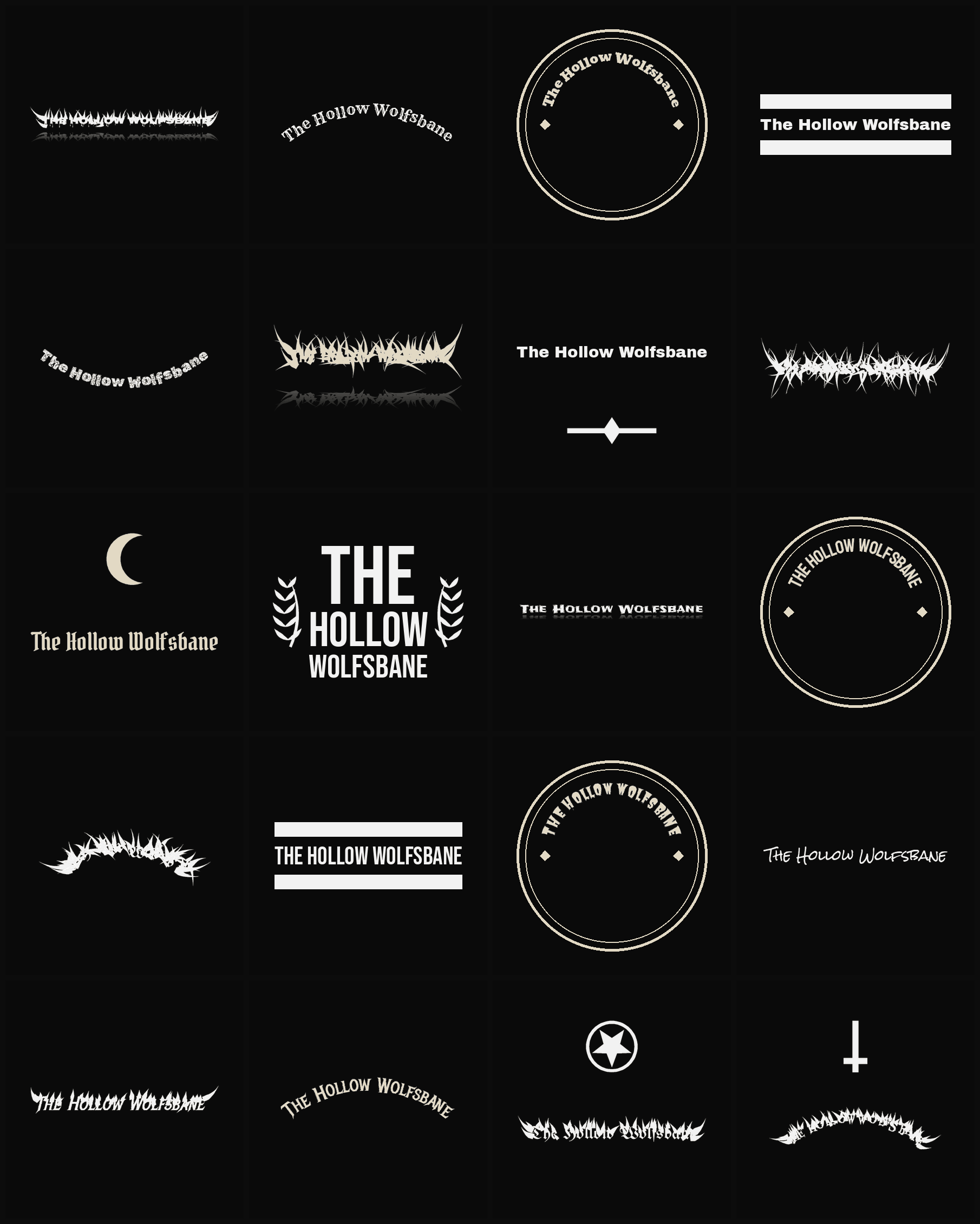 Twenty The Hollow Wolfsbane band logo ideas — different faces, treatments and spike settings