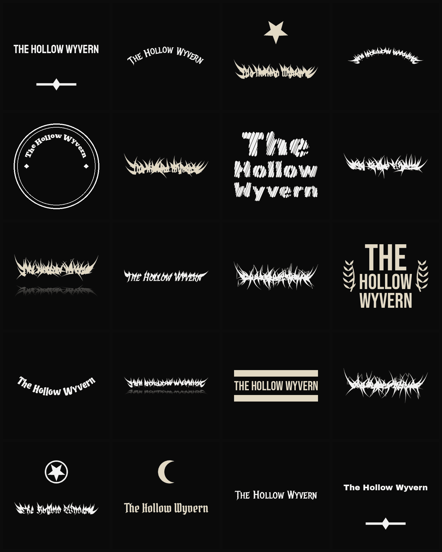 Twenty The Hollow Wyvern band logo ideas — different faces, treatments and spike settings