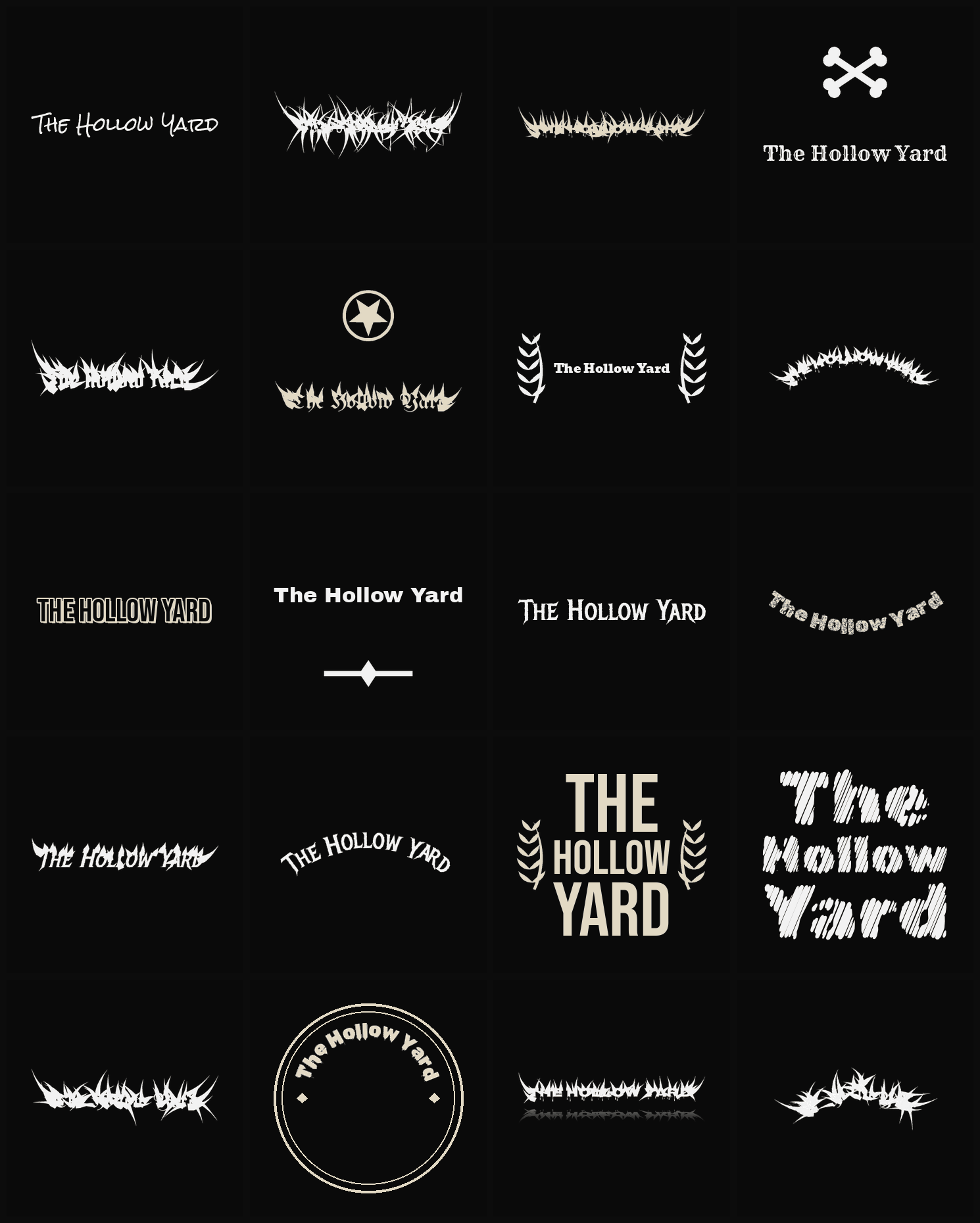 Twenty The Hollow Yard band logo ideas — different faces, treatments and spike settings