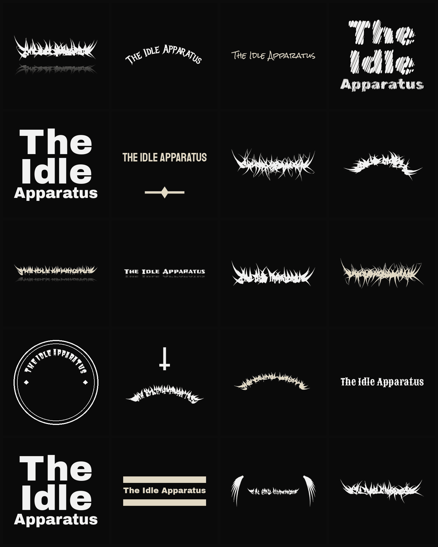 Twenty The Idle Apparatus band logo ideas — different faces, treatments and spike settings