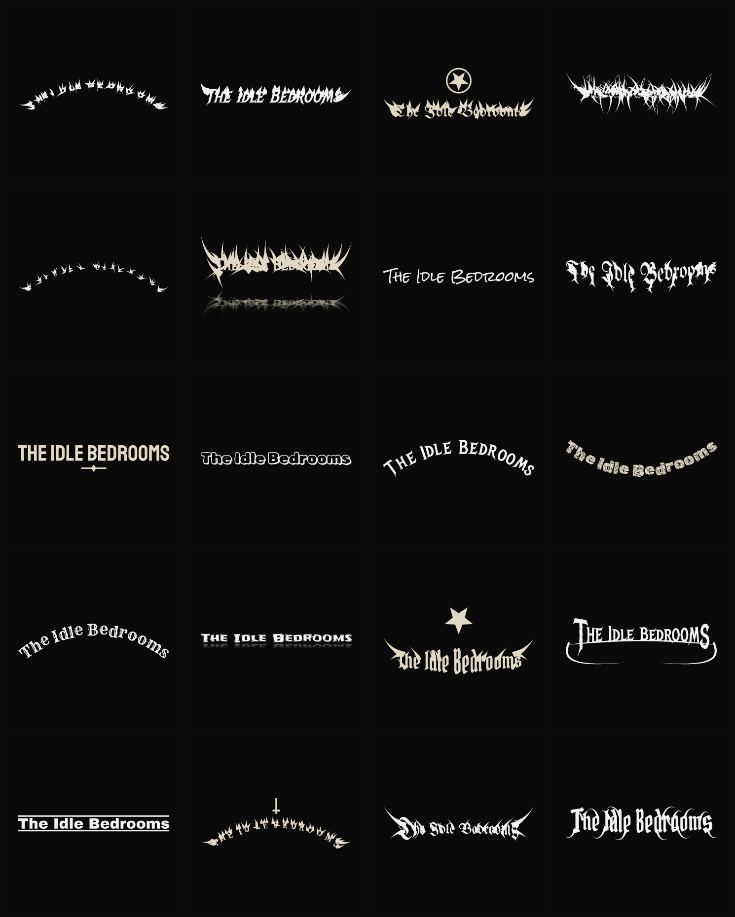 Twenty The Idle Bedrooms band logo ideas — different faces, treatments and spike settings