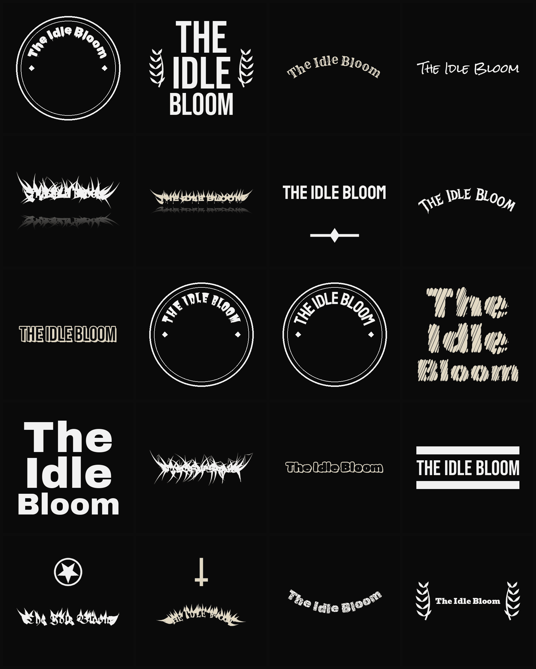Twenty The Idle Bloom band logo ideas — different faces, treatments and spike settings