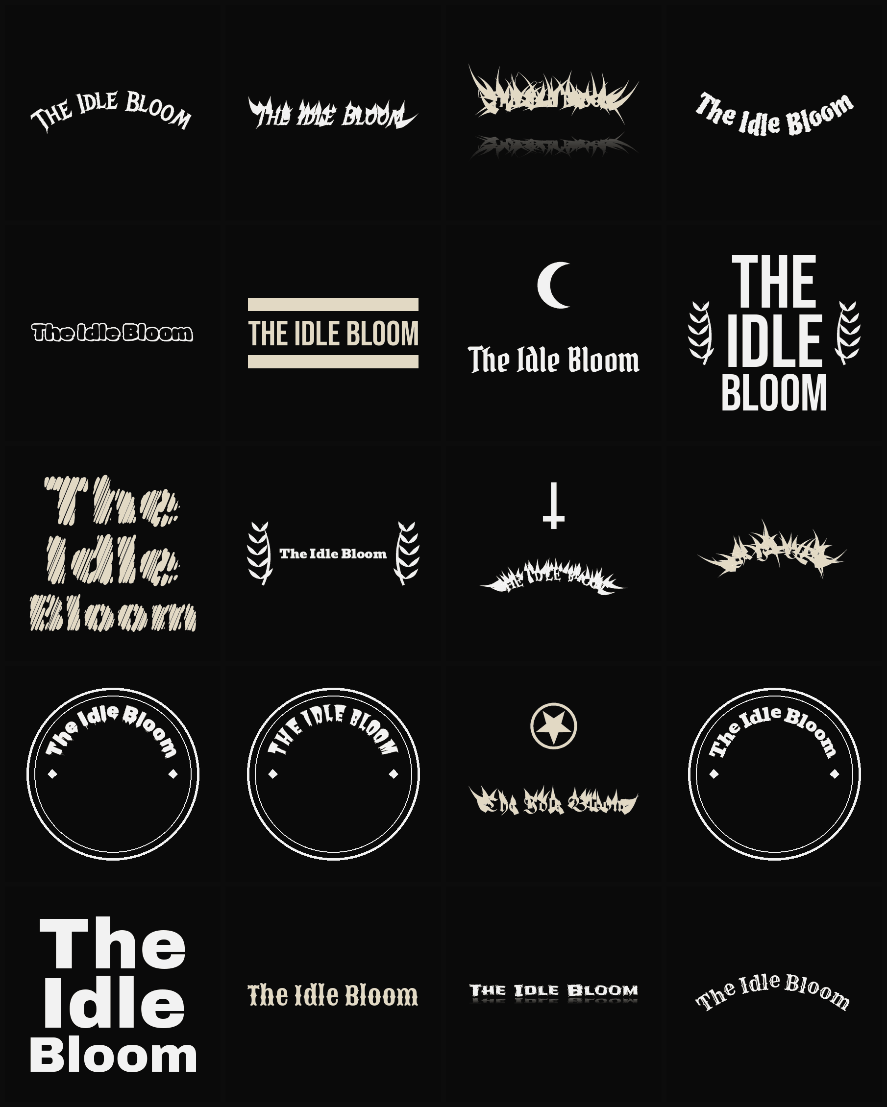 Twenty The Idle Bloom band logo ideas — different faces, treatments and spike settings