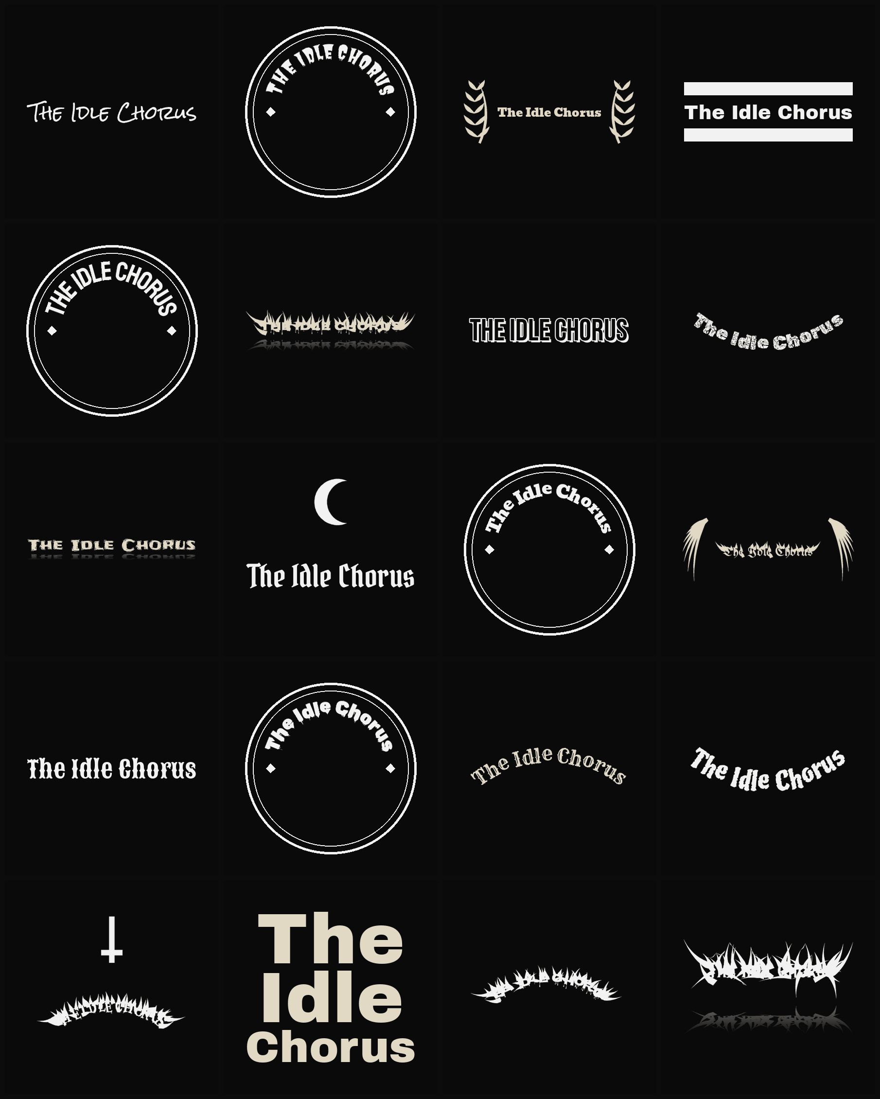 Twenty The Idle Chorus band logo ideas — different faces, treatments and spike settings