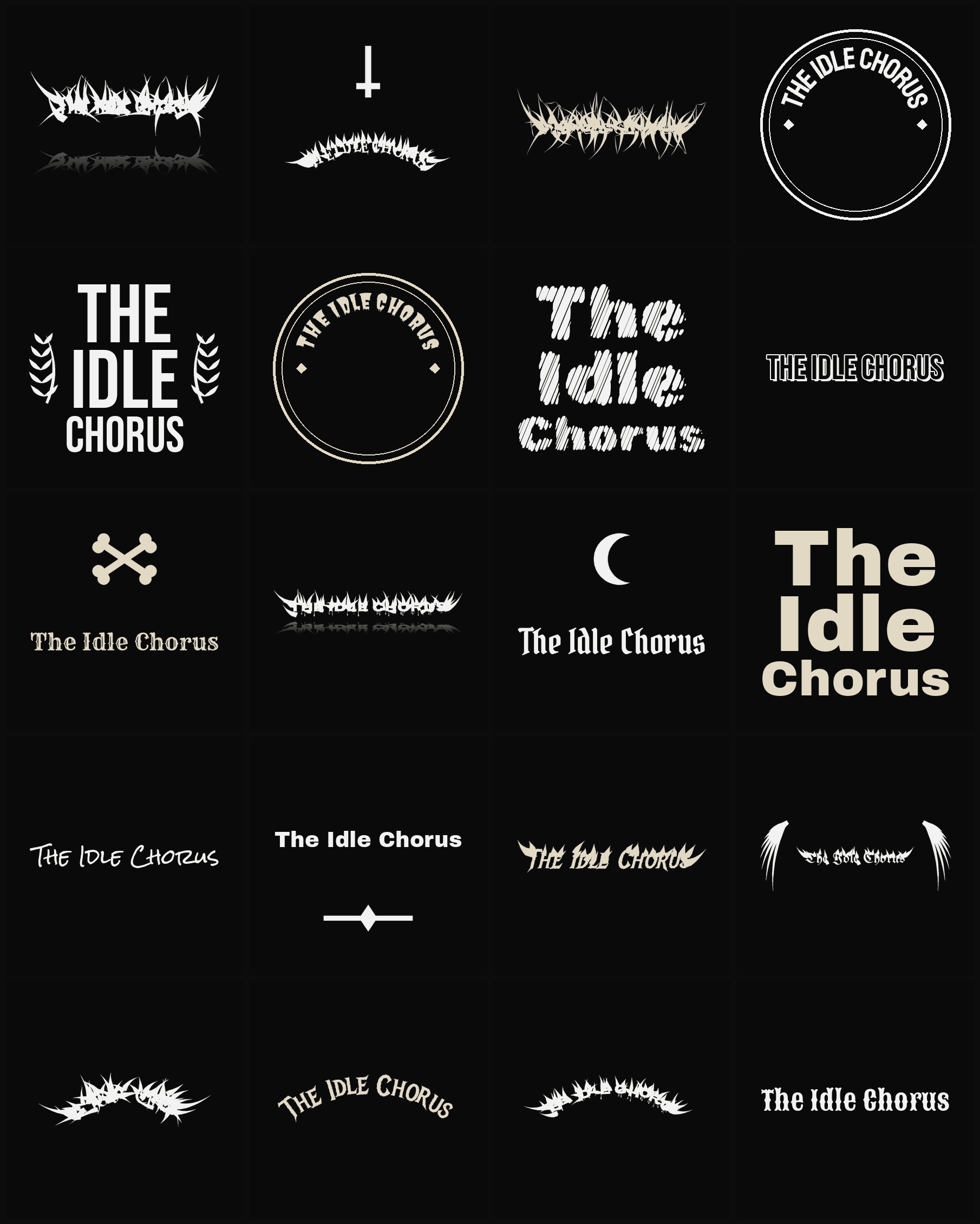 Twenty The Idle Chorus band logo ideas — different faces, treatments and spike settings