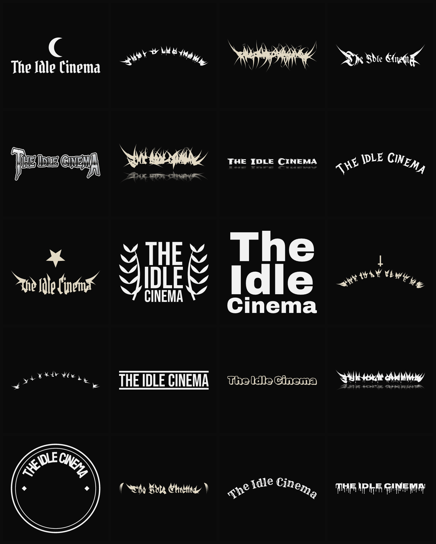Twenty The Idle Cinema band logo ideas — different faces, treatments and spike settings