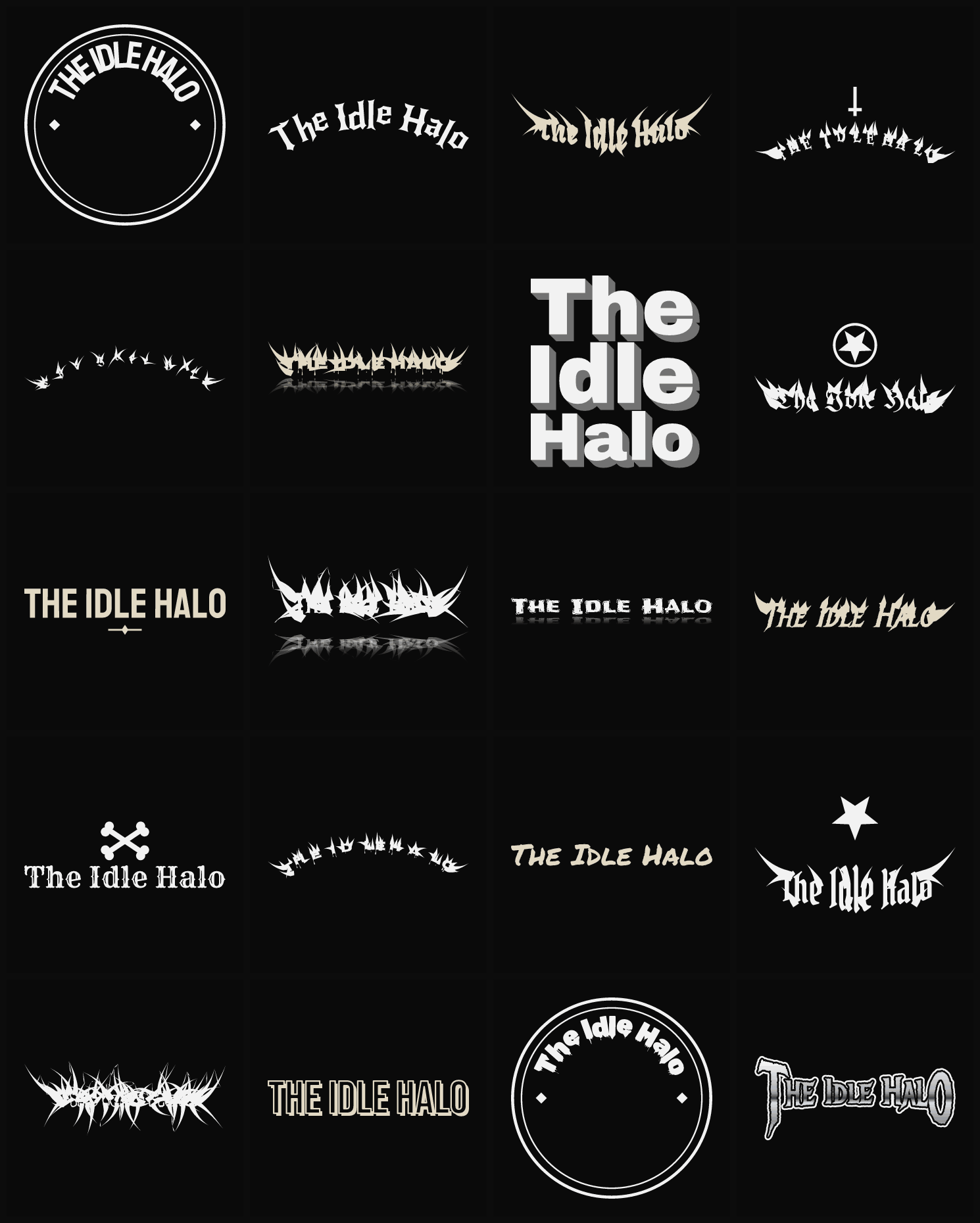 Twenty The Idle Halo band logo ideas — different faces, treatments and spike settings