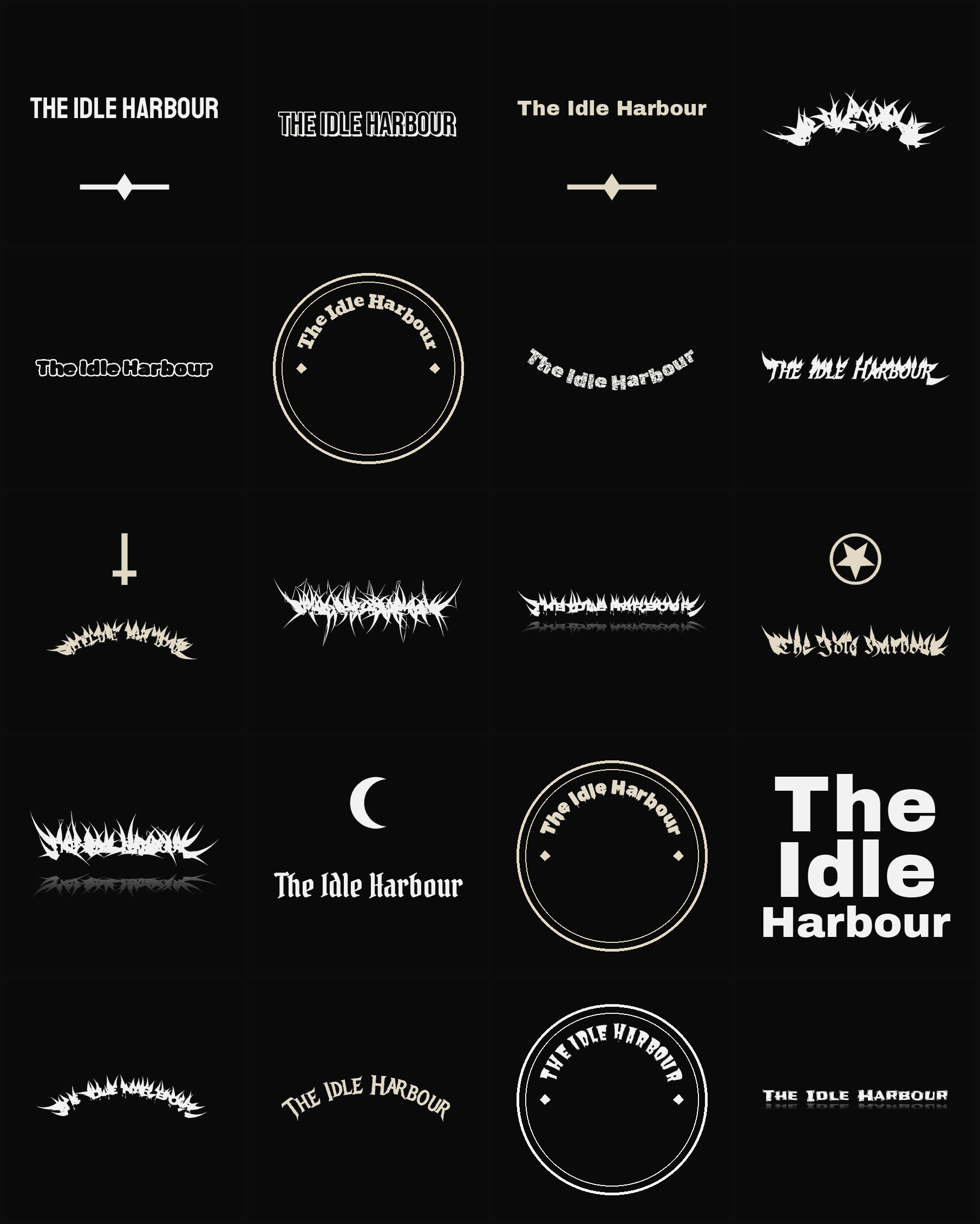 Twenty The Idle Harbour band logo ideas — different faces, treatments and spike settings