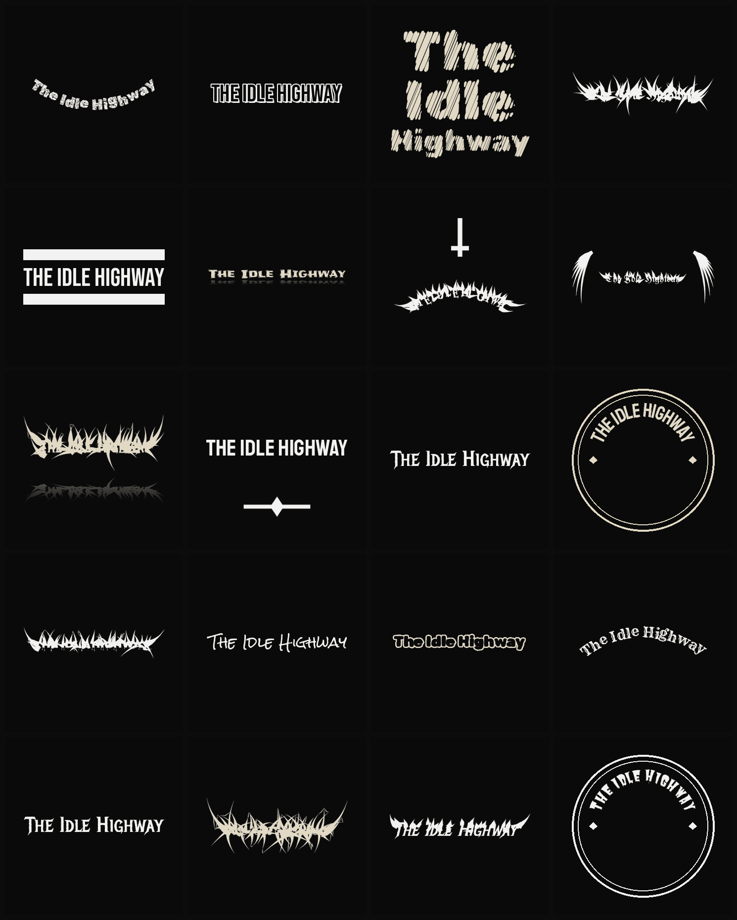 Twenty The Idle Highway band logo ideas — different faces, treatments and spike settings