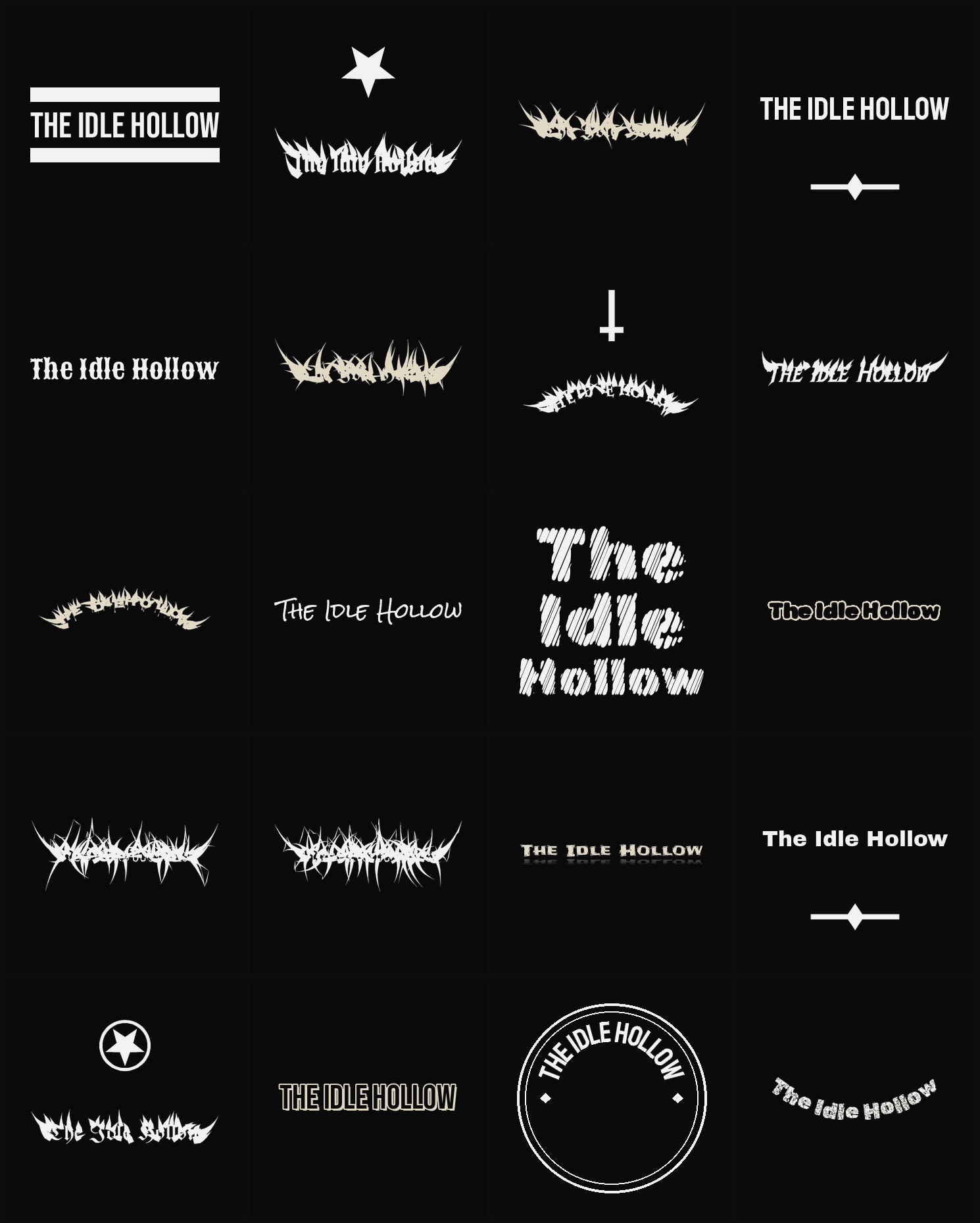 Twenty The Idle Hollow band logo ideas — different faces, treatments and spike settings