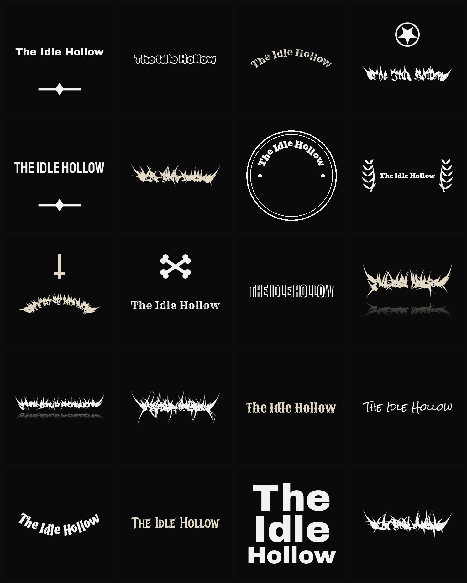 Twenty The Idle Hollow band logo ideas — different faces, treatments and spike settings