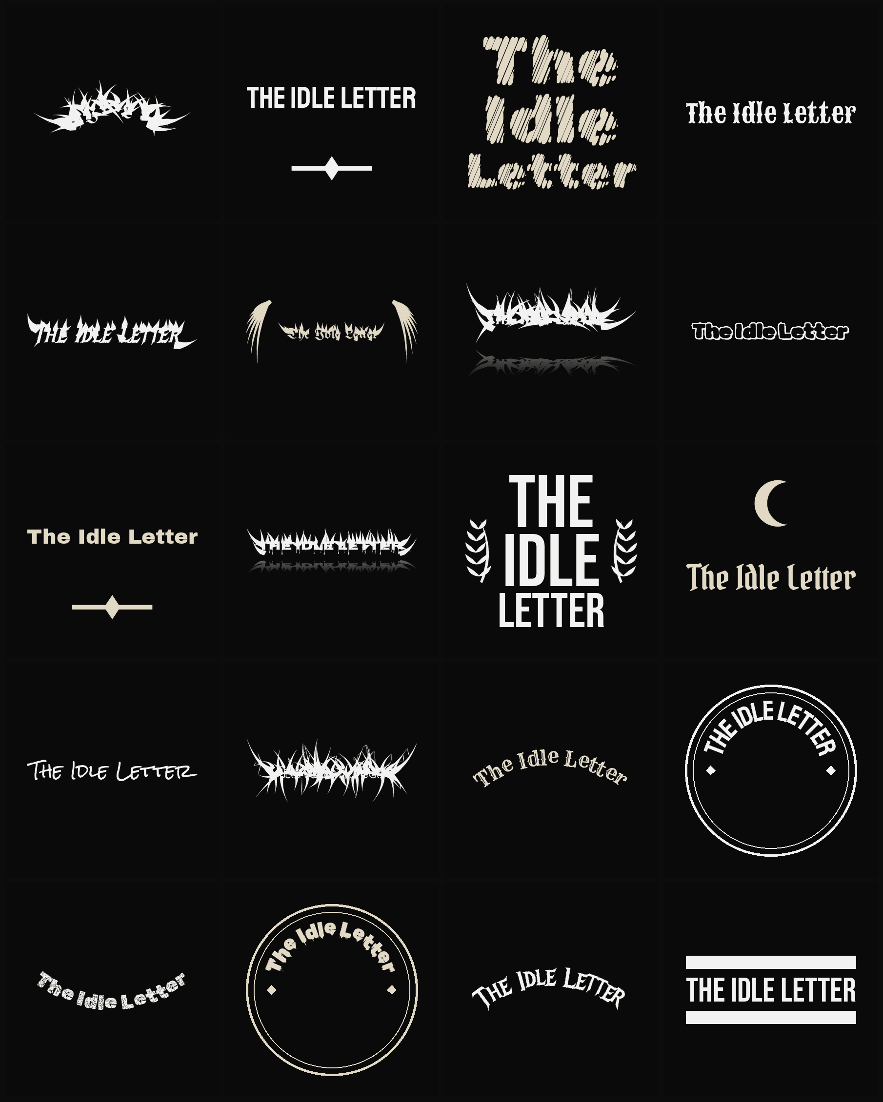 Twenty The Idle Letter band logo ideas — different faces, treatments and spike settings