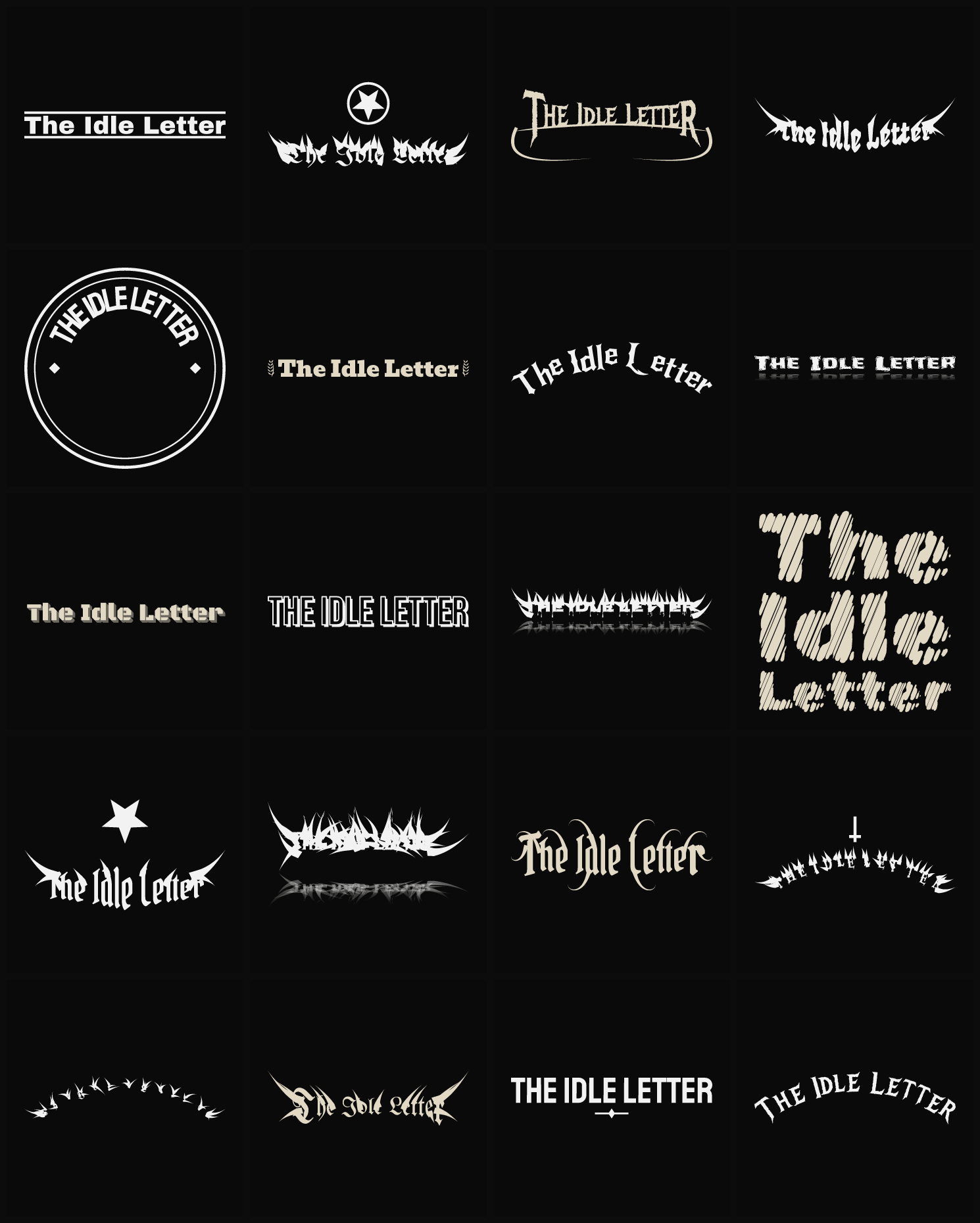 Twenty The Idle Letter band logo ideas — different faces, treatments and spike settings