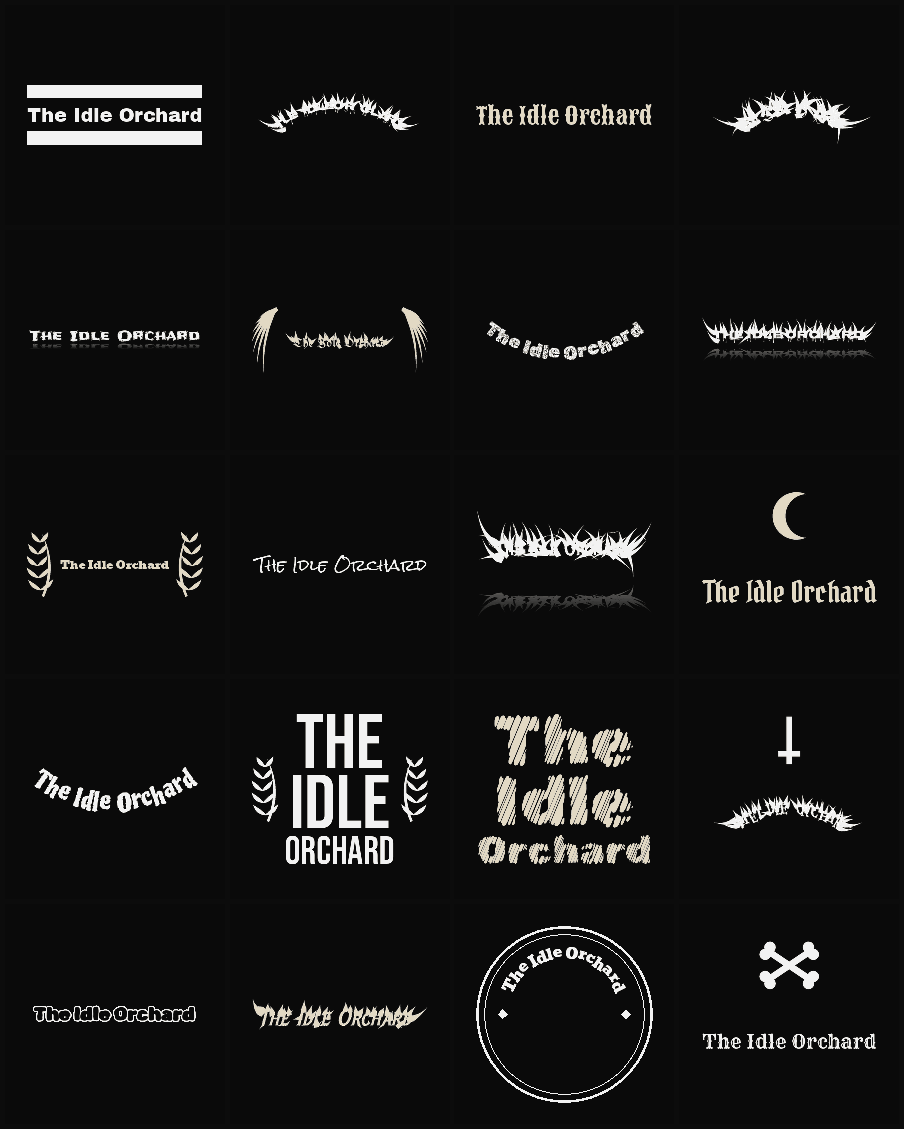 Twenty The Idle Orchard band logo ideas — different faces, treatments and spike settings