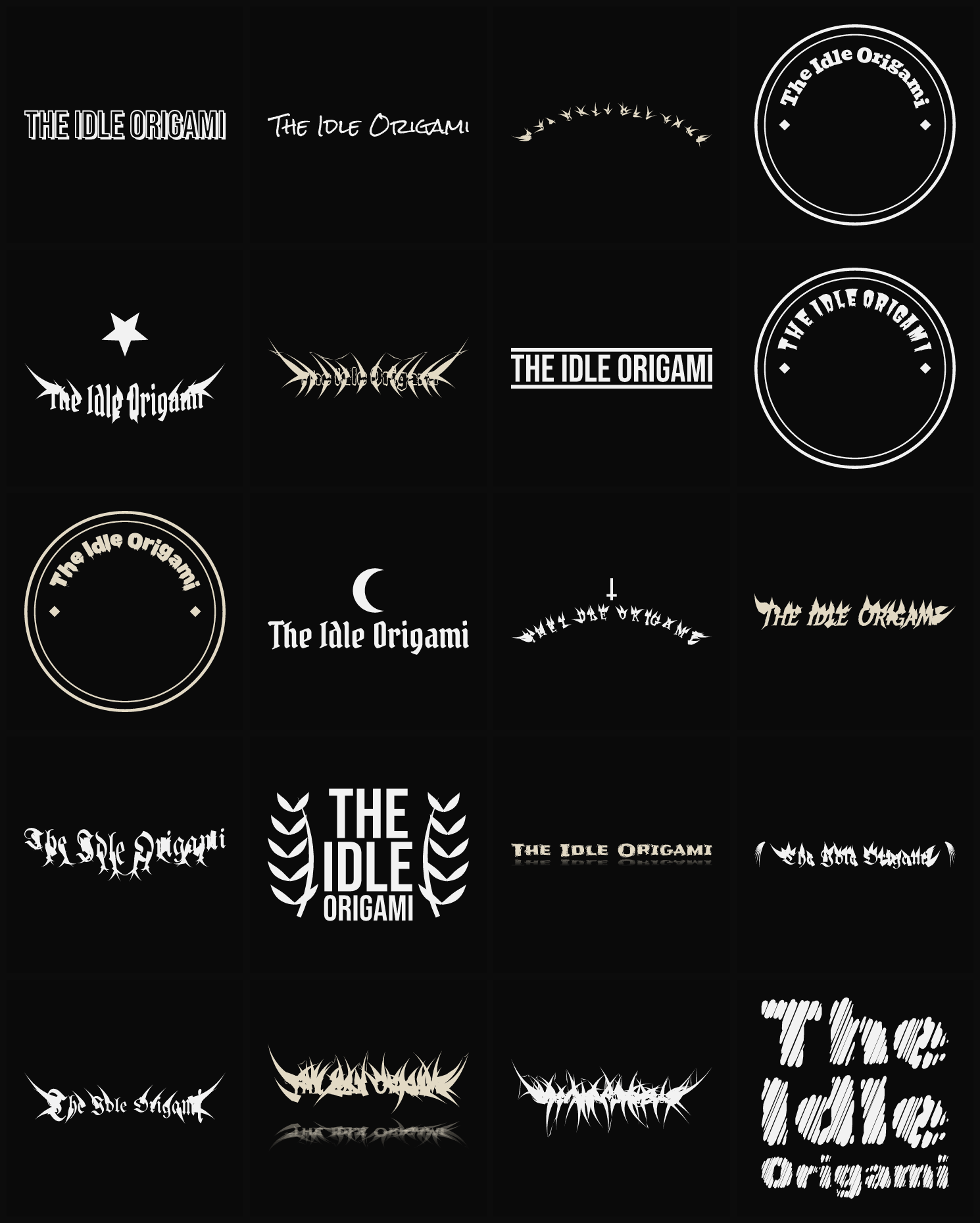 Twenty The Idle Origami band logo ideas — different faces, treatments and spike settings