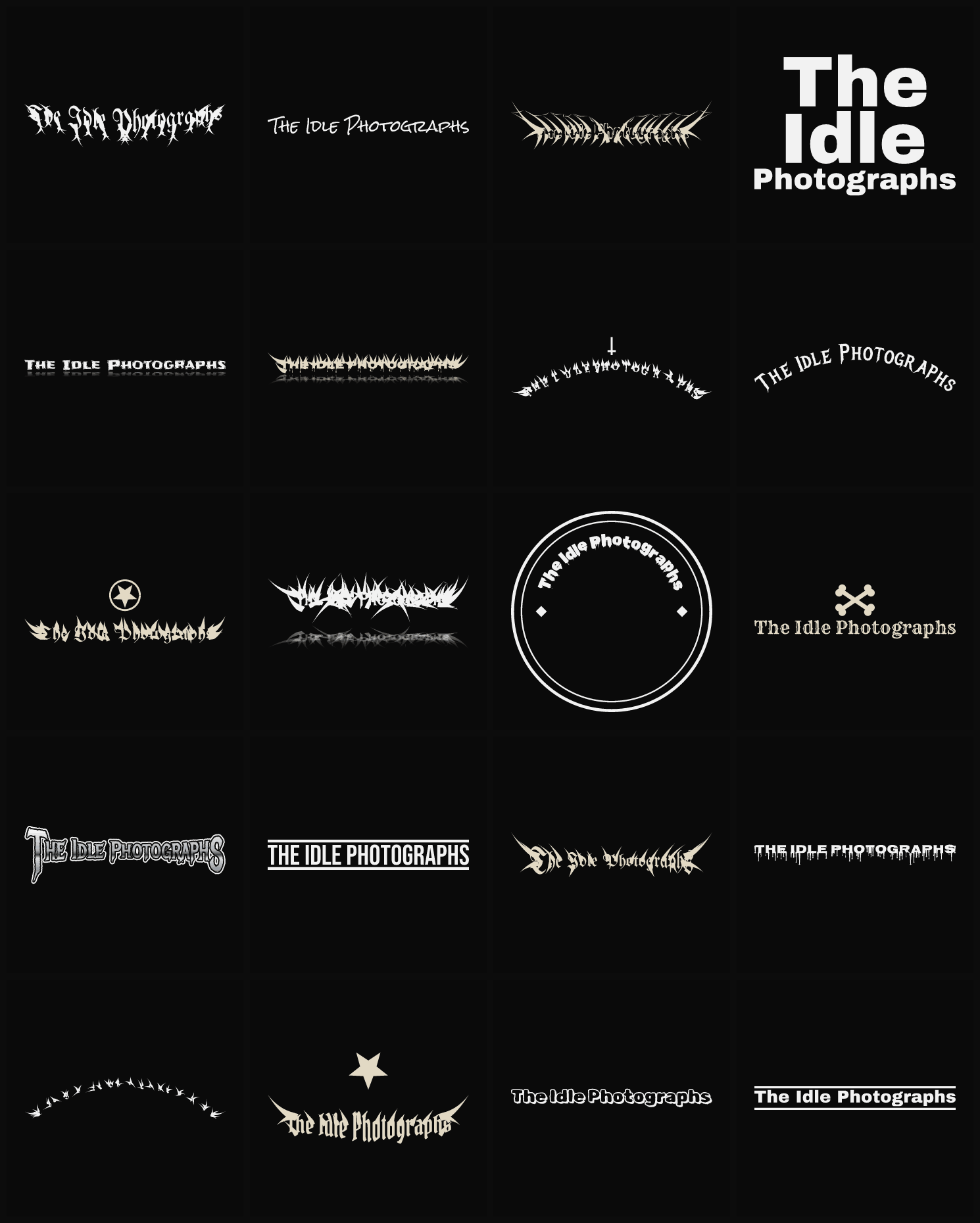 Twenty The Idle Photographs band logo ideas — different faces, treatments and spike settings