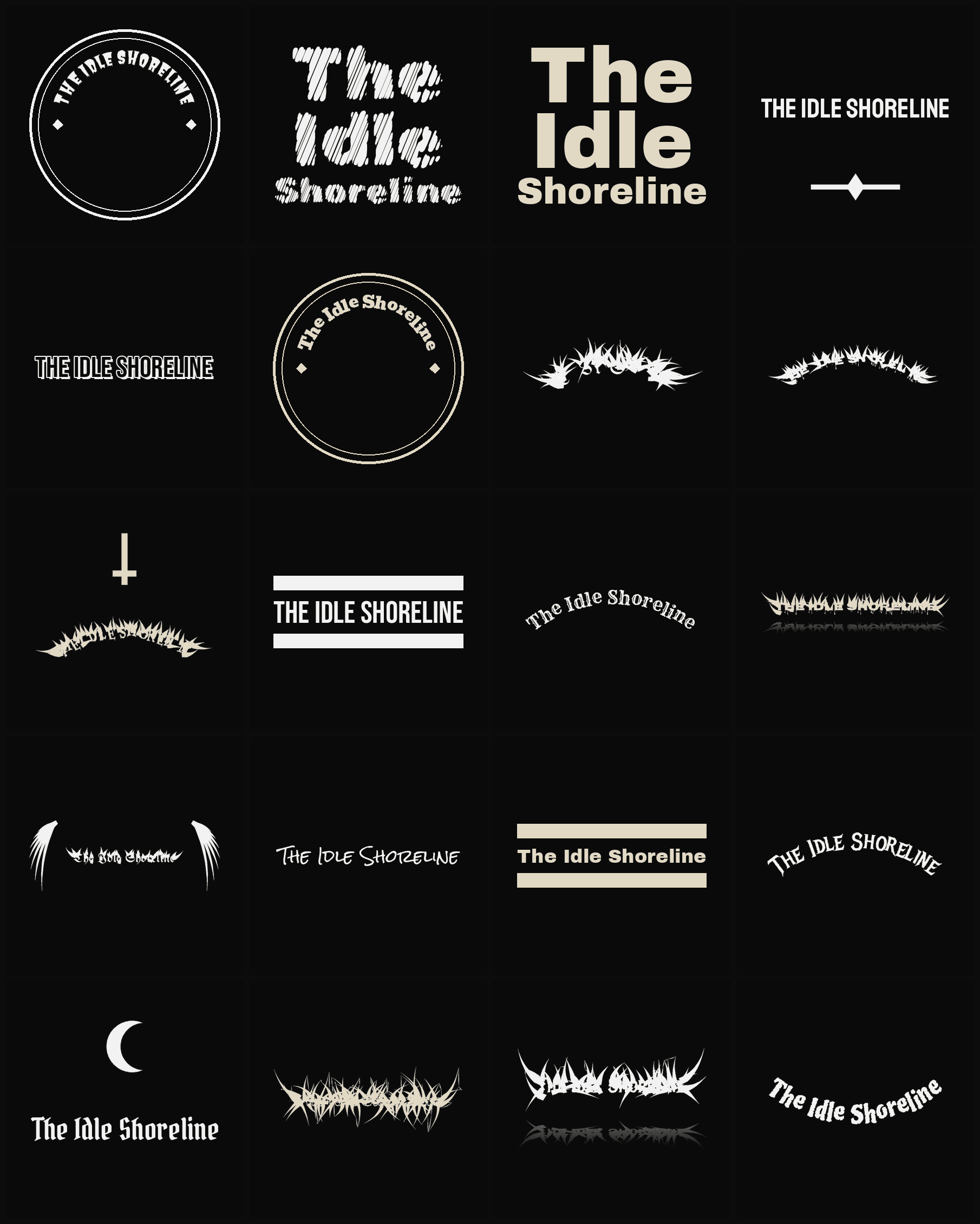 Twenty The Idle Shoreline band logo ideas — different faces, treatments and spike settings