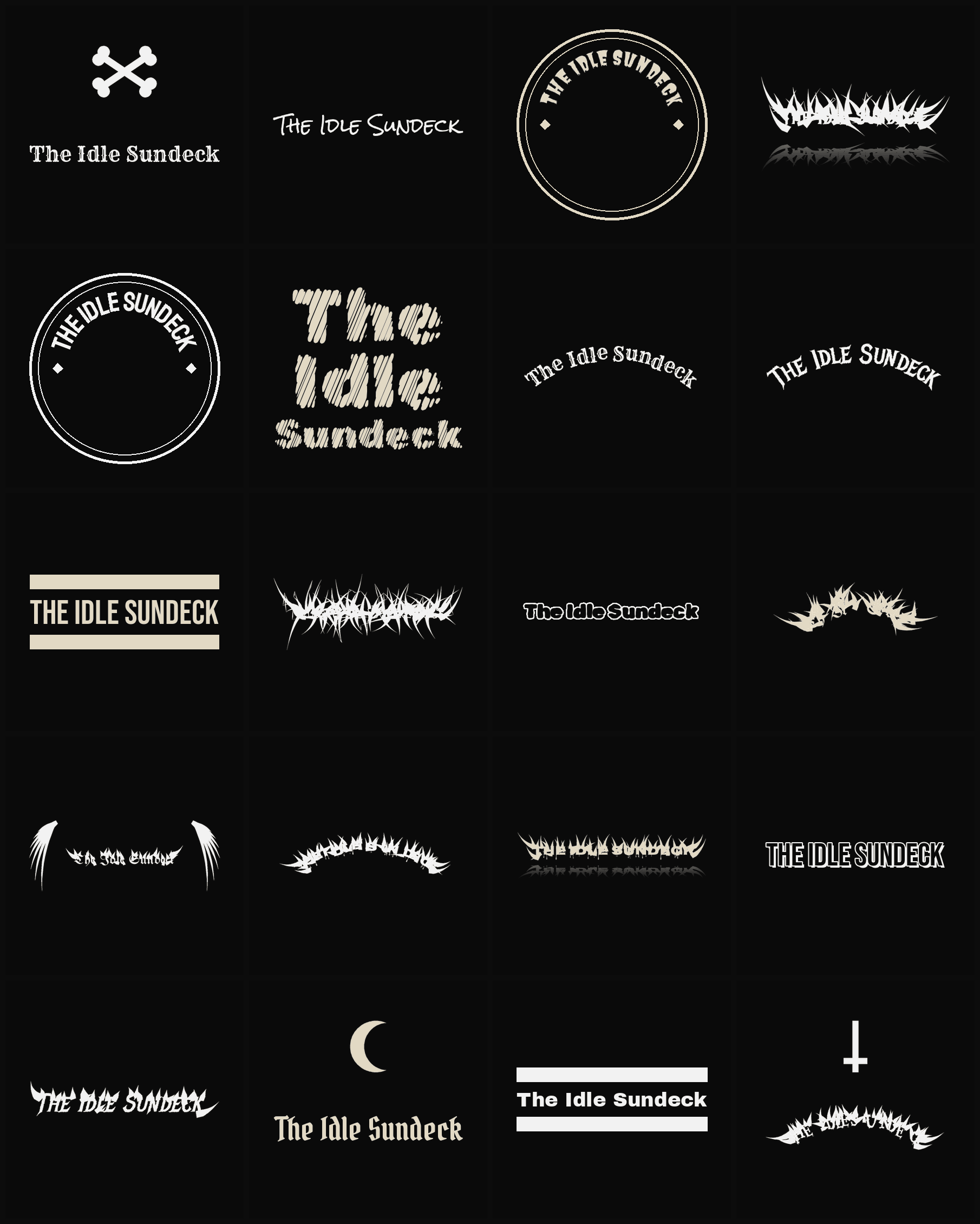 Twenty The Idle Sundeck band logo ideas — different faces, treatments and spike settings
