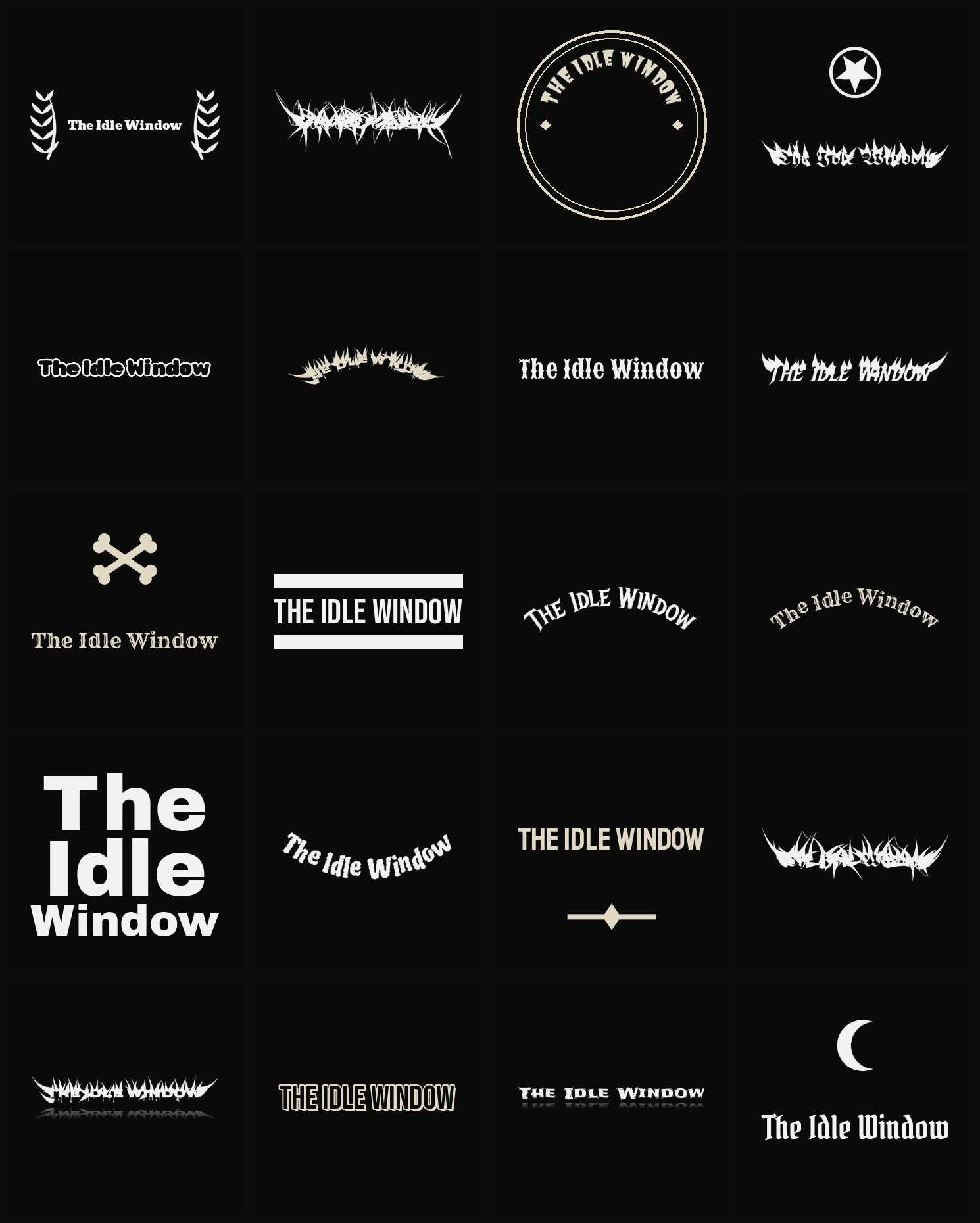 Twenty The Idle Window band logo ideas — different faces, treatments and spike settings
