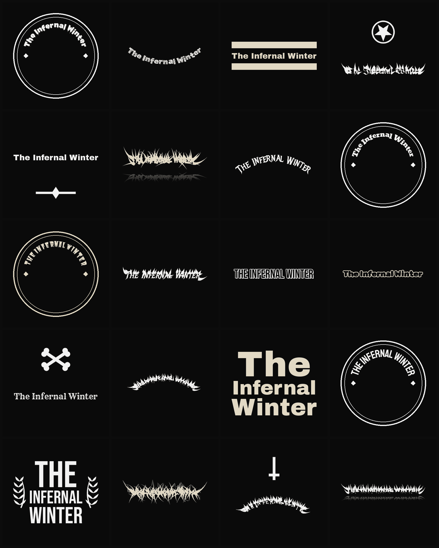 Twenty The Infernal Winter band logo ideas — different faces, treatments and spike settings