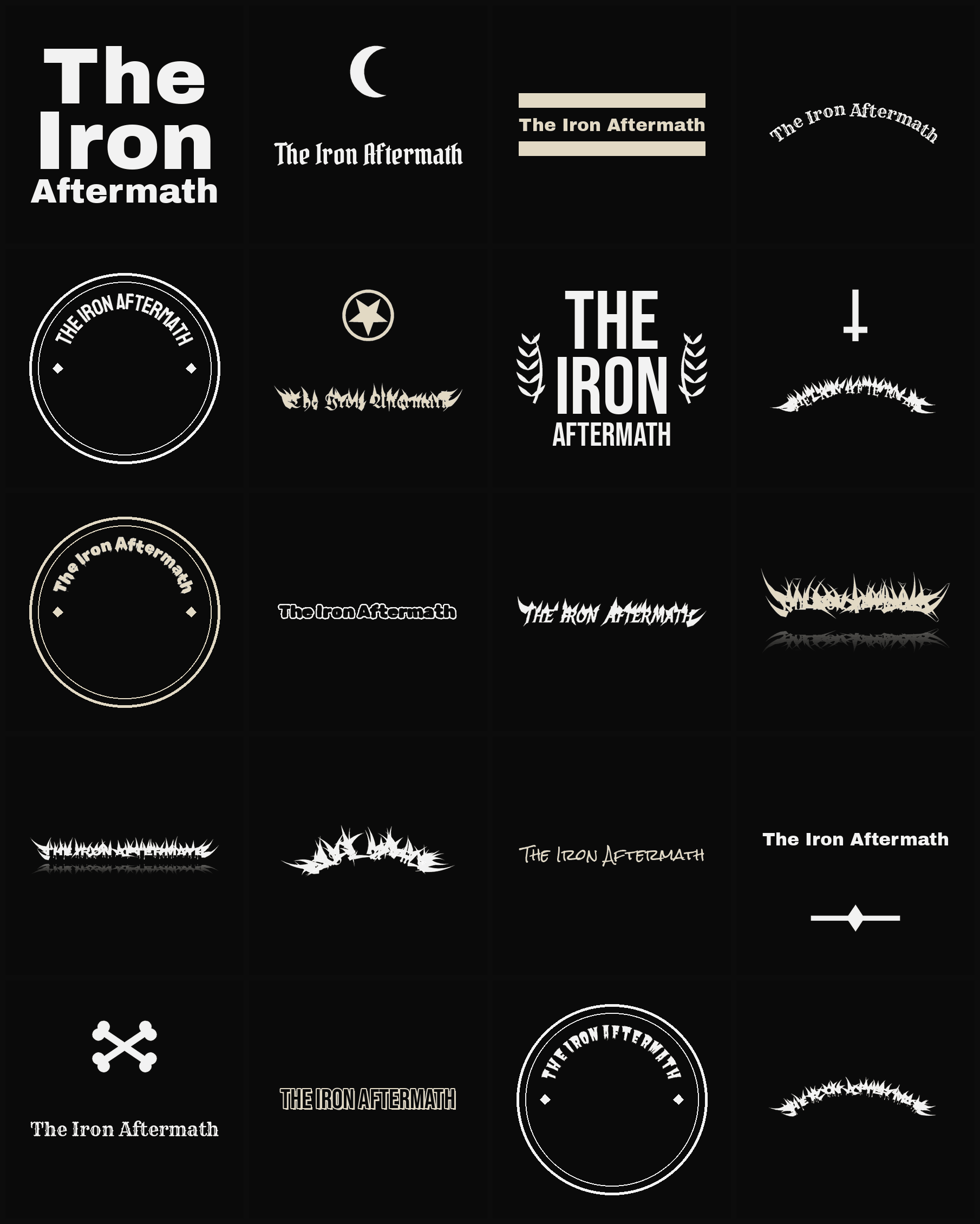 Twenty The Iron Aftermath band logo ideas — different faces, treatments and spike settings