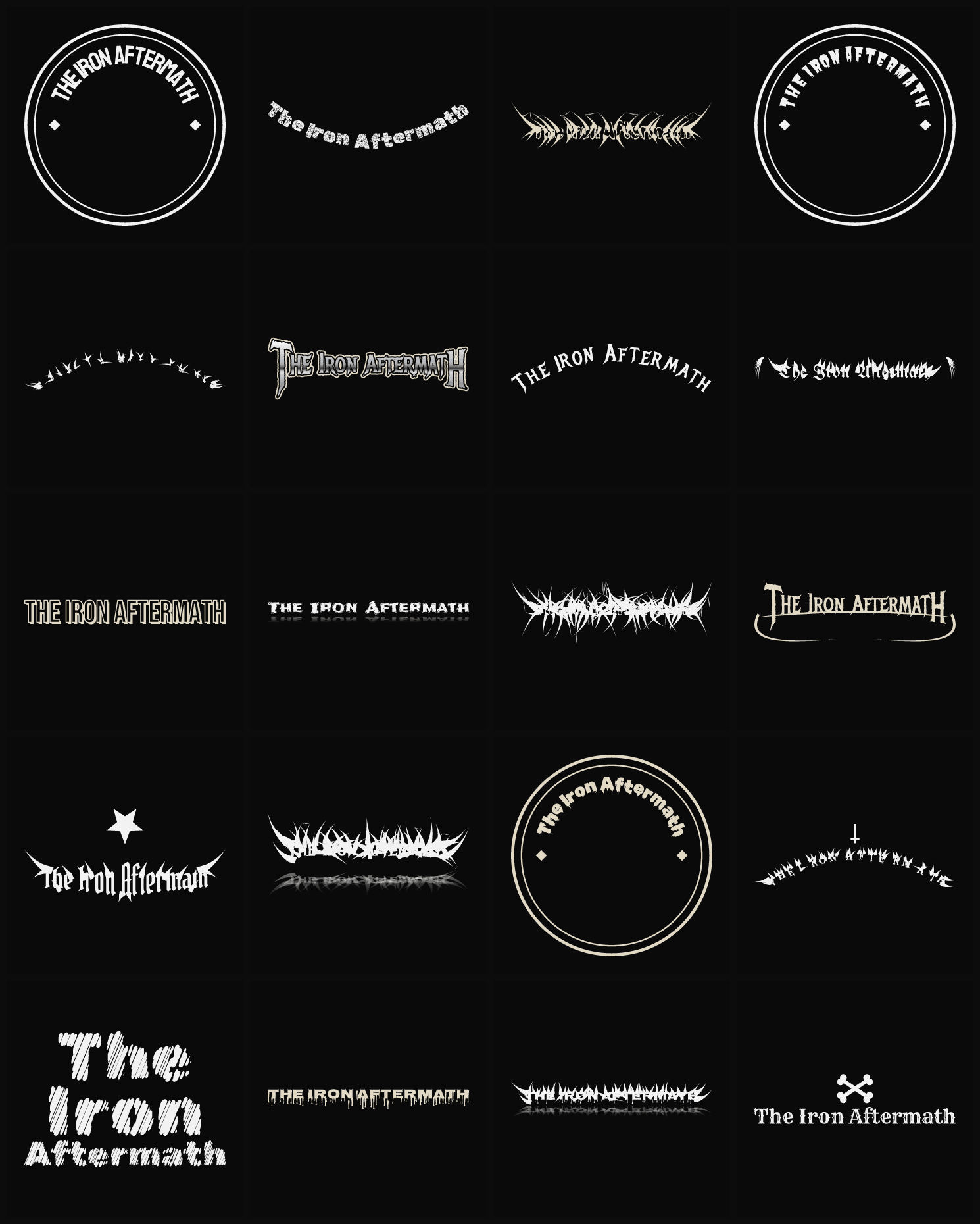 Twenty The Iron Aftermath band logo ideas — different faces, treatments and spike settings