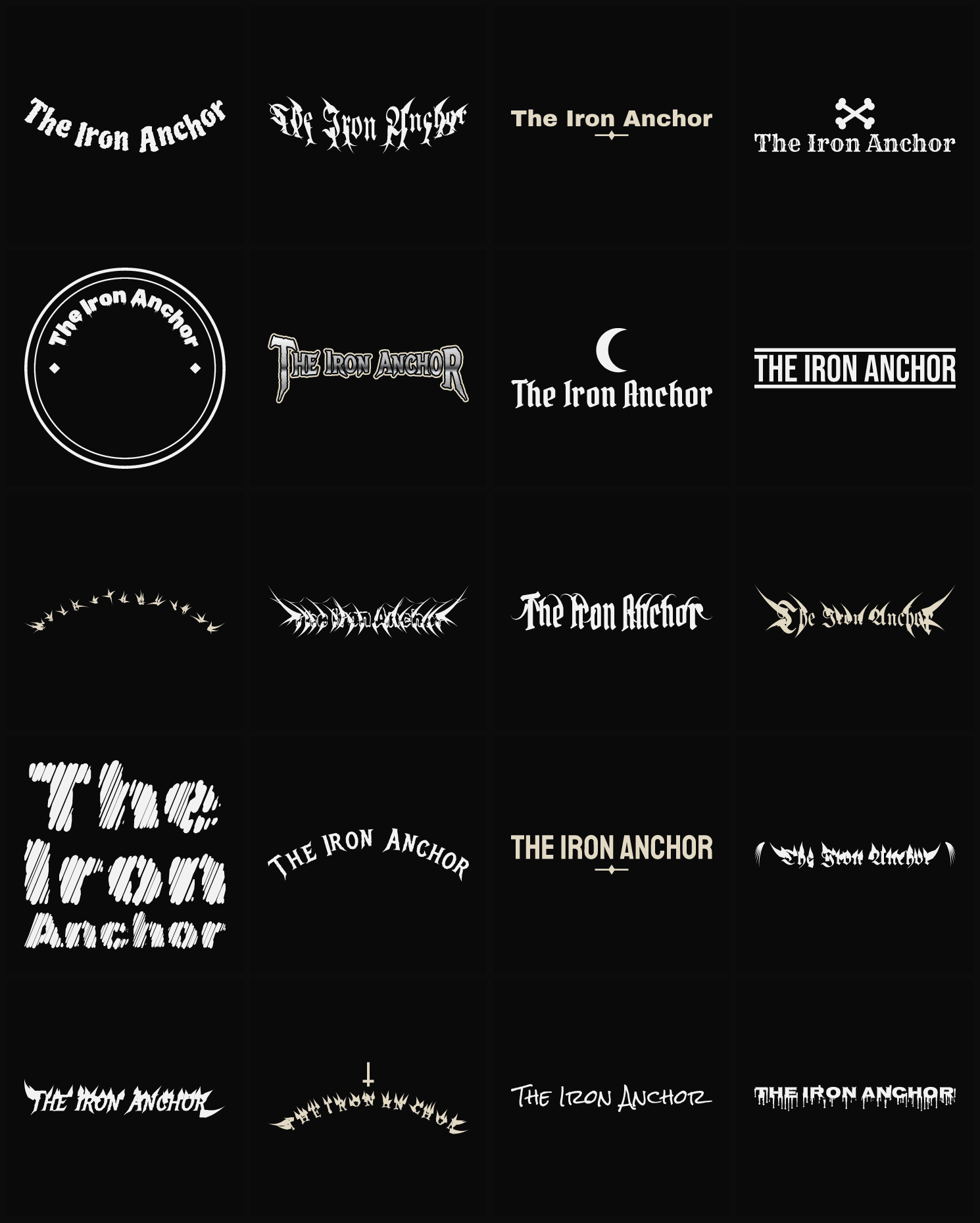 Twenty The Iron Anchor band logo ideas — different faces, treatments and spike settings